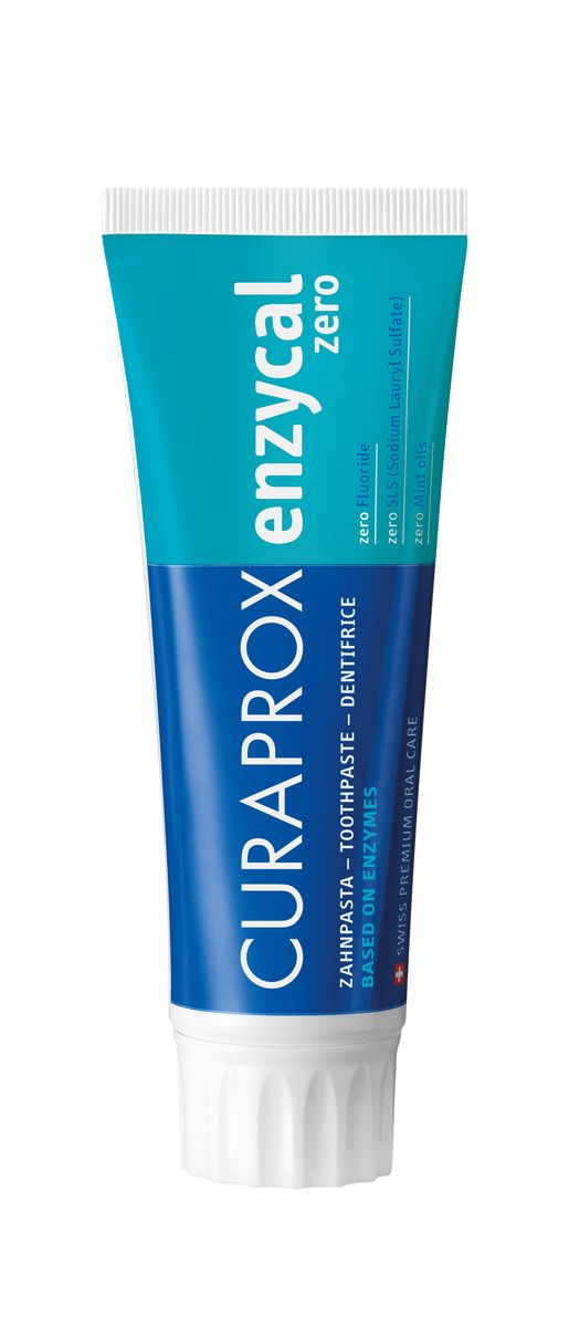 Curaprox Enzycal zero Зубная паста, 75 млEnzycal Zero Curaprox Enzycal zero Зубная паста, 75 млEnzycal ZeroЛечебно-профилактическая низкоабразивная зубная био-паста Enzycal zero против кариеса. Сохраняет естественную микрофлору полости рта. Не содержит лаурилсульфат натрия (SLS) - предотвращает раздражение, значительно снижает риск возникновения афтозных язв, не препятствует действию хлоргексидина. Содержит три фермента (амилоглюкозидазу, глюкозооксидазу, лактопероксидазу), усиливающих защитные свойства слюны, задерживают рост бактерий и восстанавливают естественный баланс ротовой полости. Подходит для применения детям, беременным и кормящим женщинам, а также совместима с приемом гомеопатических препаратов. Не содержит фториды. Не содержит масла мяты.