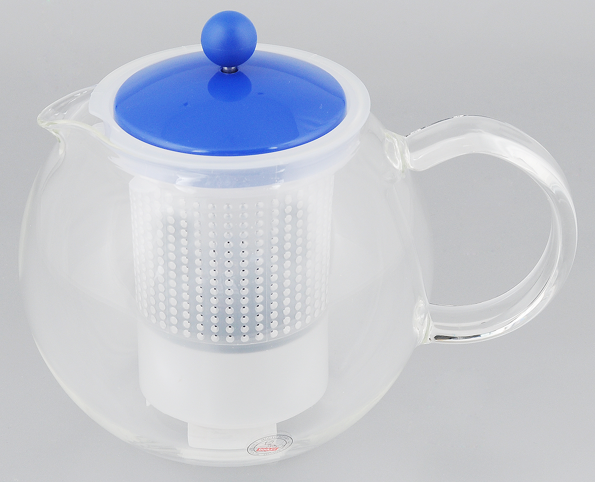 Чайник заварочный Bodum Assam, с фильтром, 1 лA1830-XYB-Y15 Чайник заварочный Bodum Assam, с фильтром, 1 лA1830-XYB-Y15Заварочный чайник Bodum Assam изготовлен из высококачественного стекла, пластика и нержавеющей стали. Изделие оснащено фильтром, благодаря которому задерживает чаинки и предотвращает попадание их в чашку. Прозрачный корпус обеспечивает легкую очистку. Чайник поможет заварить крепкий ароматный чай и великолепно украсит стол к чаепитию. Можно мыть в посудомоечной машине. Диаметр чайника (по верхнему краю): 9,5 см. Высота чайника (без учета крышки): 12 см. Высота фильтра: 11,5 см.