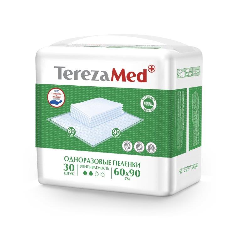 TerezaMed Normal Пеленки одноразовые впитывающие 60 x 90 см 30 шт7646 TerezaMed Normal Пеленки одноразовые впитывающие 60 x 90 см 30 шт7646Одноразовые впитывающие пеленки TerezaMed Normal с оптимальным соотношением цены и качества предназначены для защиты постельного белья при уходе за детьми и взрослыми. Пеленки состоят из трех слоев, обеспечивающих защиту постельного белья. Нижний слой выполнен из полиэтиленовой пленки, предотвращающей протекание жидкости. Средний слой состоит из распущенной целлюлозы, отбеленной без применения хлора и полностью безопасной и антиаллергенной. Мягкий верхний слой из нетканого полотна впитывает жидкость и проводит ее внутрь пеленки. Одноразовые пеленки TerezaMed имеют тиснение в виде ячеек (ромбов). Это позволяет запирать жидкость внутри таких ячеек и придает пеленкам повышенную надежность. Размер пеленки: 60х60см. Количество в упаковке: 30 штук. Впитываемость: 1135мл (±5%).