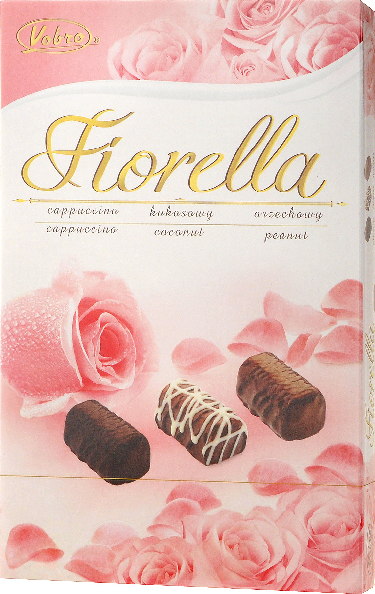 Vobro Fiorella набор шоколадных конфет, 140 г9352_розовые розы Vobro Fiorella набор шоколадных конфет, 140 г9352_розовые розыVobro Fiorella - набор шоколадных конфет с тремя вкусами. Под деликатным шоколадом скрыт вкус кокоса, ореха и капучино. Конфеты доступны в различных графических упаковках.