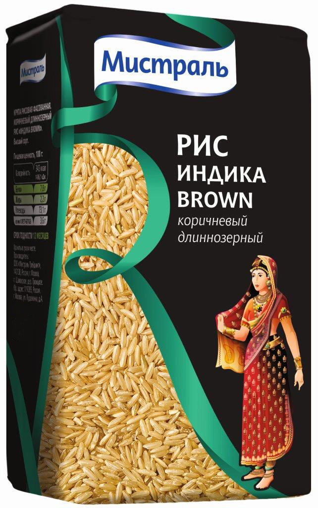 Мистраль Рис Индика Brown, 450 г10121 Мистраль Рис Индика Brown, 450 г10121Крупа рисовая фасованная. Коричневый длиннозерный рис Индика Brown Рис Индика Brown высоко ценится сторонниками здорового образа жизни как альтернатива белому длиннозерному рису и рекомендуется диетологами для всех блюд здорового питания: супов, салатов и главное, гарниров. 1. Засыпьте рис в кастрюлю с водой в соотношении 1:2,5 2. Доведите до кипения, убавьте огонь и плотно закройте крышкой 3. Варите на медленном огне 25-35 минут, пока рис не впитает в себя всю воду