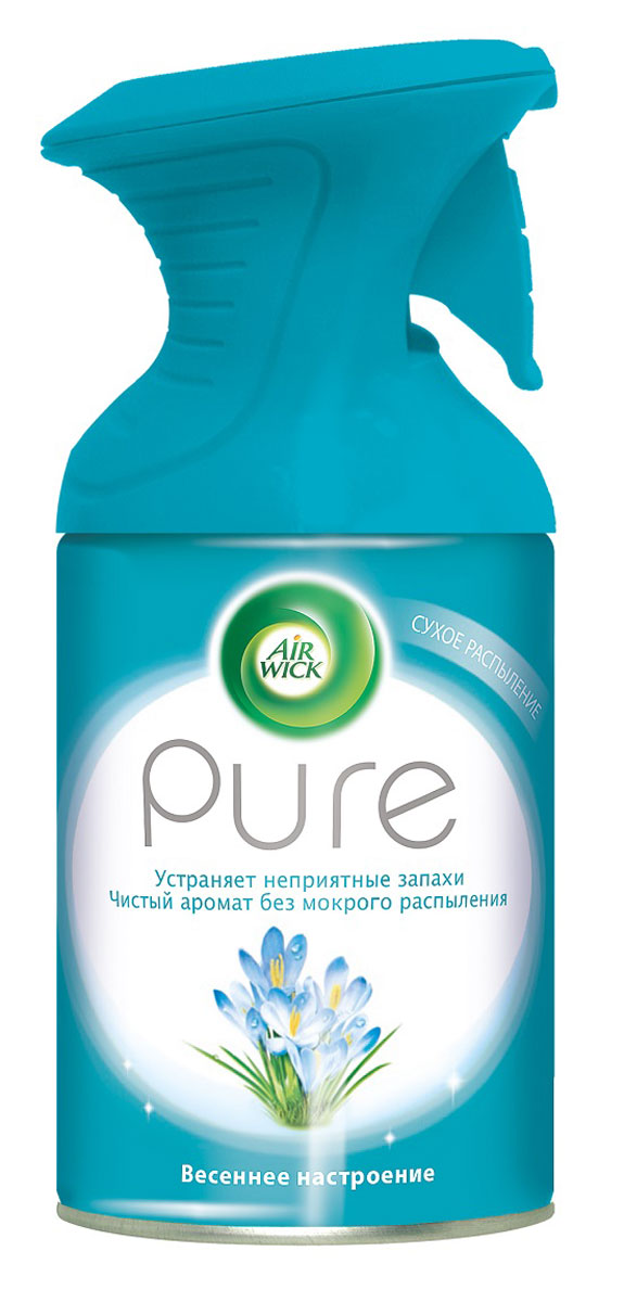 Освежитель воздуха AirWick Pure, весеннее настроение, 250 мл7887 Освежитель воздуха AirWick Pure, весеннее настроение, 250 мл7887Новый освежитель воздуха Air Wick Pure не содержит воды и эффективно устраняет неприятные запахи без мокрого распыления. Используйте освежители воздуха Air Wick Pure в каждой комнате, наполняя ваш дом свежими и приятными ароматами. Инструкция по использованию: держа баллон регулярно, нажать на курок до упора и распылить аэрозоль от себя к центру комнаты. Внимание! Прочитать внимательно этикетку перед использованием. Хранить в недоступном для детей и животных месте. Использовать с осторожностью при повышенной чувствительности к парфюмерным отдушкам. Освежители воздуха не являются заменой надлежащих мер гигиены. Использовать только в хорошо проветриваемых помещениях. Меры предосторожности: баллон находится под давлением. При нагревании возможен разрыв баллона. Предохранять от воздействия прямых солнечных лучей и нагревания выше 50 градусов. Огнеопасно! Не распылять вблизи открытого огня, раскаленных предметов, тепла или включенного электрооборудования. Не курить. Срок годности: 24...