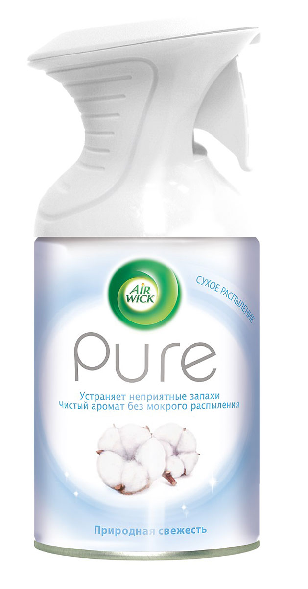 Освежитель воздуха AirWick Pure, природная свежесть, 250 мл7891 Освежитель воздуха AirWick Pure, природная свежесть, 250 мл7891Новый освежитель воздуха Air Wick Pure не содержит воды и эффективно устраняет неприятные запахи без мокрого распыления. Используйте освежители воздуха Air Wick Pure в каждой комнате, наполняя ваш дом свежими и приятными ароматами. Инструкция по использованию: держа баллон регулярно, нажать на курок до упора и распылить аэрозоль от себя к центру комнаты. Внимание! Прочитать внимательно этикетку перед использованием. Хранить в недоступном для детей и животных месте. Использовать с осторожностью при повышенной чувствительности к парфюмерным отдушкам. Освежители воздуха не являются заменой надлежащих мер гигиены. Использовать только в хорошо проветриваемых помещениях. Меры предосторожности: баллон находится под давлением. При нагревании возможен разрыв баллона. Предохранять от воздействия прямых солнечных лучей и нагревания выше 50 градусов. Огнеопасно! Не распылять вблизи открытого огня, раскаленных предметов, тепла или включенного электрооборудования. Не курить. Срок годности: 24...