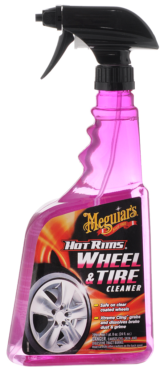 Очиститель колесных дисков Meguiars Hot Rims. Wheel & Tire Cleaner, 709 млG 9524 Очиститель колесных дисков Meguiars Hot Rims. Wheel & Tire Cleaner, 709 млG 9524Очиститель Meguiars Hot Rims. Wheel & Tire Cleaner позволяет без усилий удалять пригоревшую тормозную пыль, въевшуюся дорожную грязь, солевые пятна и следы битума. Проникающие, очищающие и нейтрализующие компоненты состава размягчают грязь, отделяют ее от поверхности и смывают. Очиститель безопасен для хрома, полированного и неполированного алюминия, лакового слоя и любой заводской краски колесных дисков. Обладает антистатическим действием, придает поверхности колес грязеотталкивающие свойства. Товар сертифицирован.