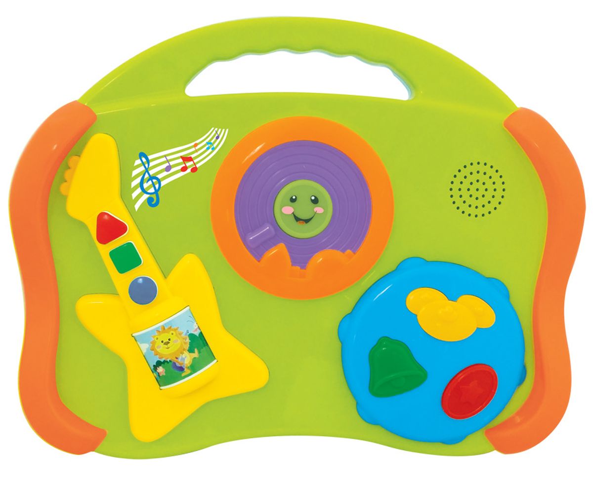 Kiddieland Развивающая игрушка Музыкальные инструменты 6 в 1KID 052886 Kiddieland Развивающая игрушка Музыкальные инструменты 6 в 1KID 052886Яркая развивающая игрушка Kiddieland Музыкальные инструменты 6 в 1 поспособствует знакомству ребёнка с музыкальными инструментами и их звуками. Дети будут нажимать на кнопочки, тренируя мелкую моторику и радоваться музыкальным звукам. Кнопки имеют разный цвет и геометрическую форму, что можно использовать для обучения и расширения кругозора малыша. Особенности: Игрушка выполнена в виде игровой панели с многочисленными элементами и кнопками, стилизованными под музыкальные инструменты. Корпус игрушки имеет плавные очертания, без острых углов и выступов, на лицевой панели находится изображение гитары и бубна с разноцветными функциональными кнопочками. Музыкальная игрушка способна воспроизводить звуки 6 инструментов: барабана, пианино, гитары, губной гармошки, тарелок, колокольчиков. Игрушка имеет компактные размеры, лёгкий вес и удобную ручку для переноски. Игрушка снабжена звуковыми эффектами и позабавит кроху веселыми...