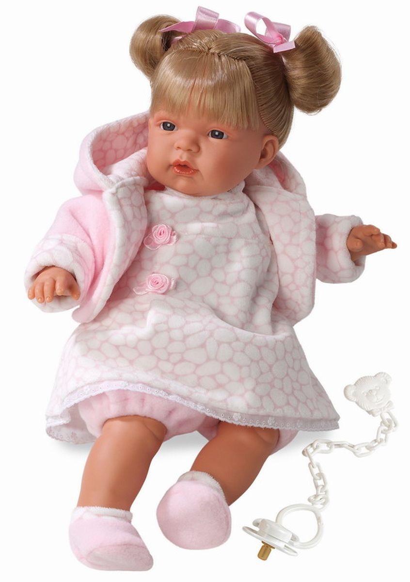Llorens Кукла Люсия 38 смL 38306 Llorens Кукла Люсия 38 смL 38306Кукла из ПВХ с мягконабивным туловищем с наполнителем из синтетического волокна. Без механизмов и звуковых эффектов. Кукла одета в светлое платье с розовой кофточкой, носочки. Глазки у куклы не закрываются. Волосы прошиты по всей голове. Упакована в подарочную упаковку.