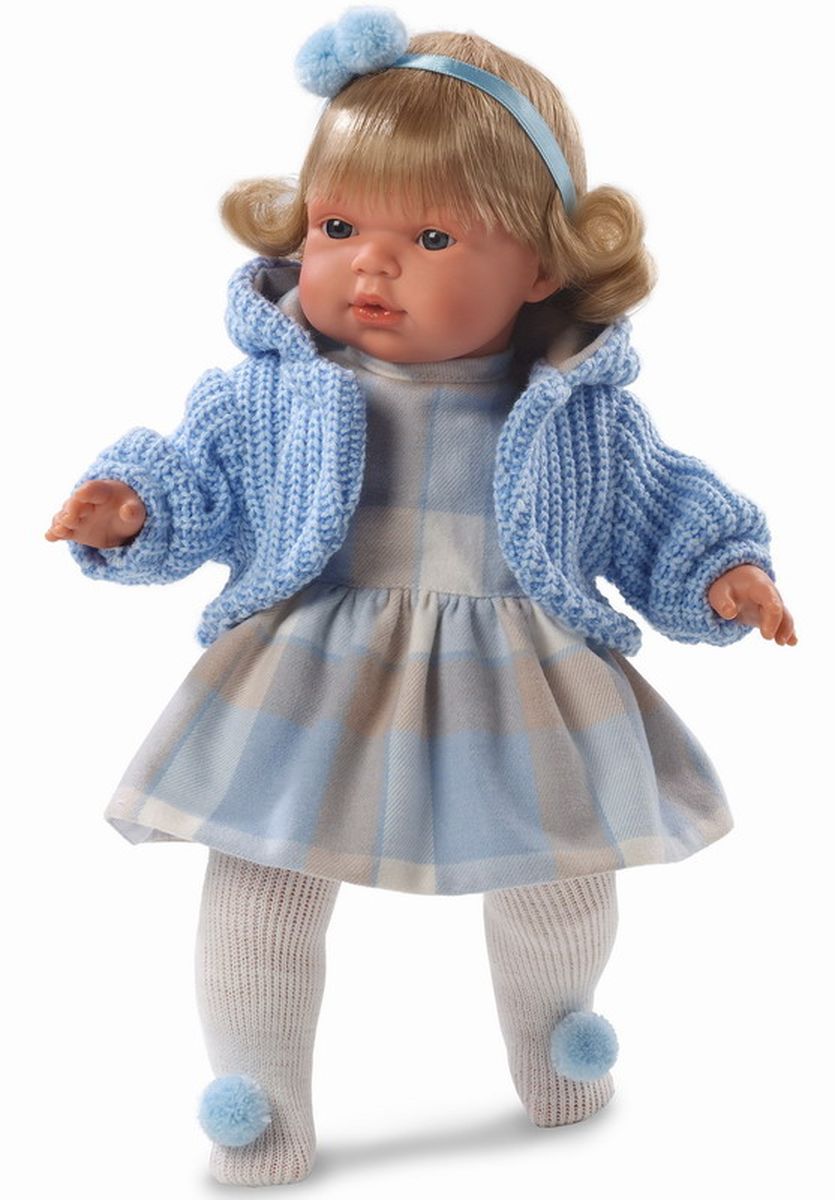 Llorens Кукла Шарлота 38 смL 38540 Llorens Кукла Шарлота 38 смL 38540Кукла из ПВХ с мягконабивным туловищем с наполнителем из синтетического волокна. Кукла умеет плакать и говорить мама, папа. Одета в платье, голубую кофточку, колготки. К кукле прилагается соска. Если вынуть соску изо рта куклы, то она начинает плакать. Для того чтобы кукла перестала плакать - поместите соску обратно в рот. Глазки у куклы не закрываются. Волосы прошиты по всей голове. Упакована в подарочную упаковку.