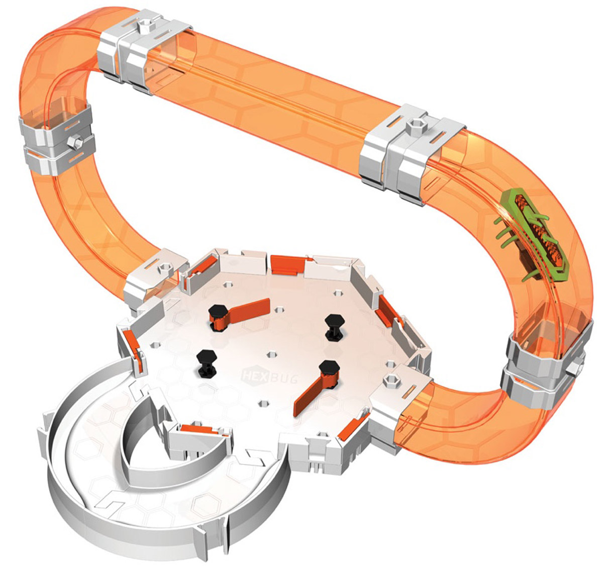 Hexbug Игровой набор Nano V2 Gravity Loop Neon477-4436 Hexbug Игровой набор Nano V2 Gravity Loop Neon477-4436Игровой набор с микро-роботом Hexbug Нано V2 Gravity Loop Neon - это базовый набор новой серии нанодромов, который дает полное представление о физике передвижения микророботов в трех измерениях. Он также может быть использован для расширения уже существующего лабиринта. Теперь, можно не только наблюдать за тем, как микро-робот исследует лабиринт, но и активно участвовать в его судьбе. Игровой набор содержит 18 элементов для сборки площадки для запуска мини-робота, Nano V2 уникального цвета, фирменная оранжевая шестиугольная площадка с элементами Construct, 4 изогнутых и один прямой прозрачный лаз, два изогнутых поворота для передвижения по горизонтальной поверхности, ну и элементы для сопряжения деталей. Набор совместим с другими игровыми наборами Hexbug Nano V2. Яркий игровой набор станет великолепным дополнением для игр с вашим мини-роботом, он позволит вам посоревноваться в меткости с друзьями или потренироваться в одиночку. Рекомендуется...