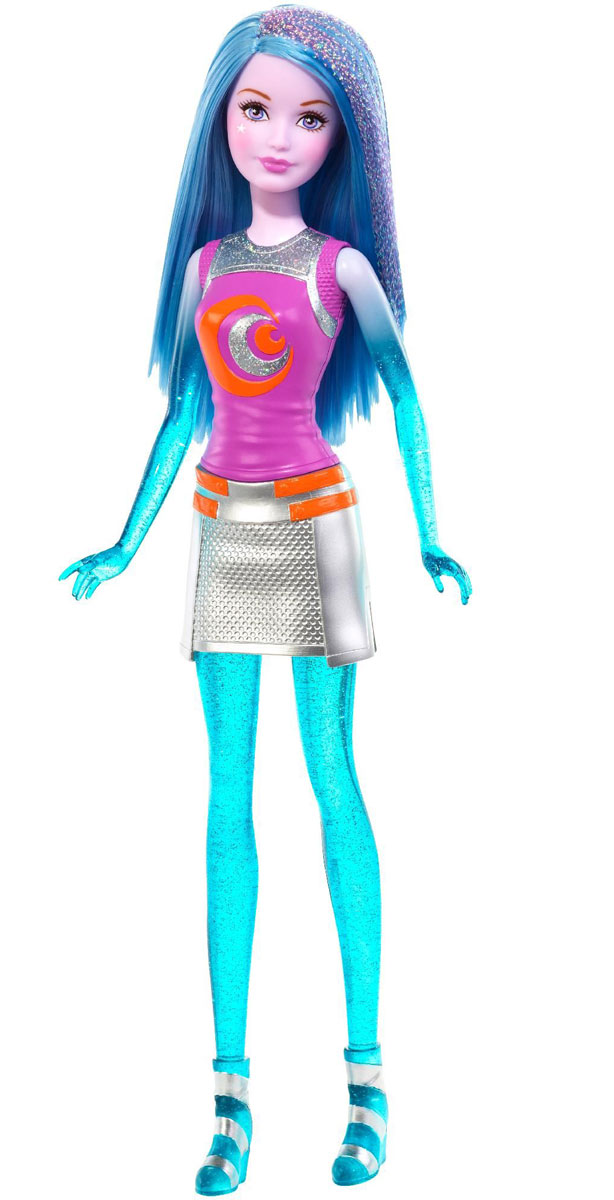 Barbie Кукла Космическое приключение цвет волос голубойDLT27_DLT29 Barbie Кукла Космическое приключение цвет волос голубойDLT27_DLT29Великолепные космические сестры отправляются на поиски веселья за пределы Вселенной! Две активные девушки могут превратиться в персонажей бесконечных и увлекательных историй, ведь они могут контролировать гравитацию и антигравитацию, а также разговаривать друг с другом телепатически (каждый комплект продается по отдельности). Эти галактические сестры - настоящие звезды приключений. На куколке Barbie Космическое приключение идеальный наряд для приключений (наряд пластиковый, не снимается). Длинные голубые волосы куклы украшены блестками. Ноги, руки и голова куклы подвижные. Соберите всех кукол и все аксессуары из фильма Barbie и космическое приключение и откройте для себя целую вселенную увлекательных историй!