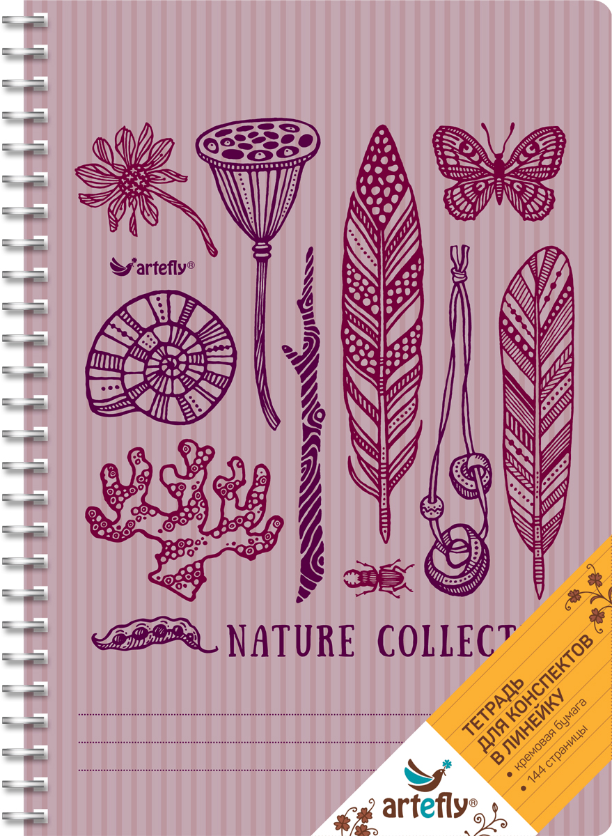 Artefly Тетрадь Nature Collection 72 листа в линейкуAFNB-AN2-VI Artefly Тетрадь Nature Collection 72 листа в линейкуAFNB-AN2-VIТетрадь Artefly Nature Collection предназначена для ведения записей. Ее удобно использовать для конспектов. Красивая и яркая обложка с закругленными углами раскрасит студенческие будни. Внутренний блок представлен 72 листами и скреплен спиралью. Приятная бумага кремового цвета в линейку никого не оставит равнодушным.