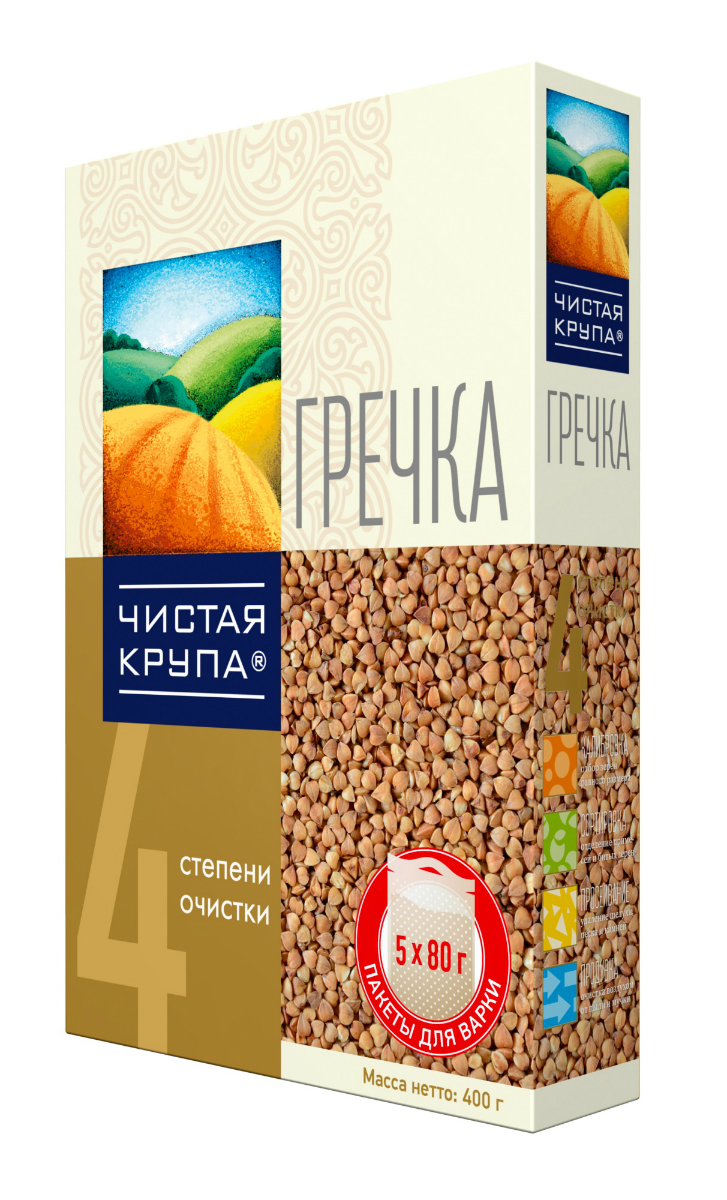 Чистая Крупа гречка ядрица в пакетиках для варки, 5 шт по 80 г18392 Чистая Крупа гречка ядрица в пакетиках для варки, 5 шт по 80 г18392Гречка - царица круп! Гречка - кладезь витаминов, макро- и микроэлементов, полноценных белков, так необходимых для здоровья человека. В гречке содержится рекордное количество минеральных веществ – йод, фосфор, железо, медь, а также витамины группы В, витамины РР и Е. Она богата клетчаткой, полезными углеводами и незаменимыми аминокислотами, причём по белковому составу она даже сравнивается с мясом. Ешьте гречневую кашу и сама природа позаботится о вашем здоровье!