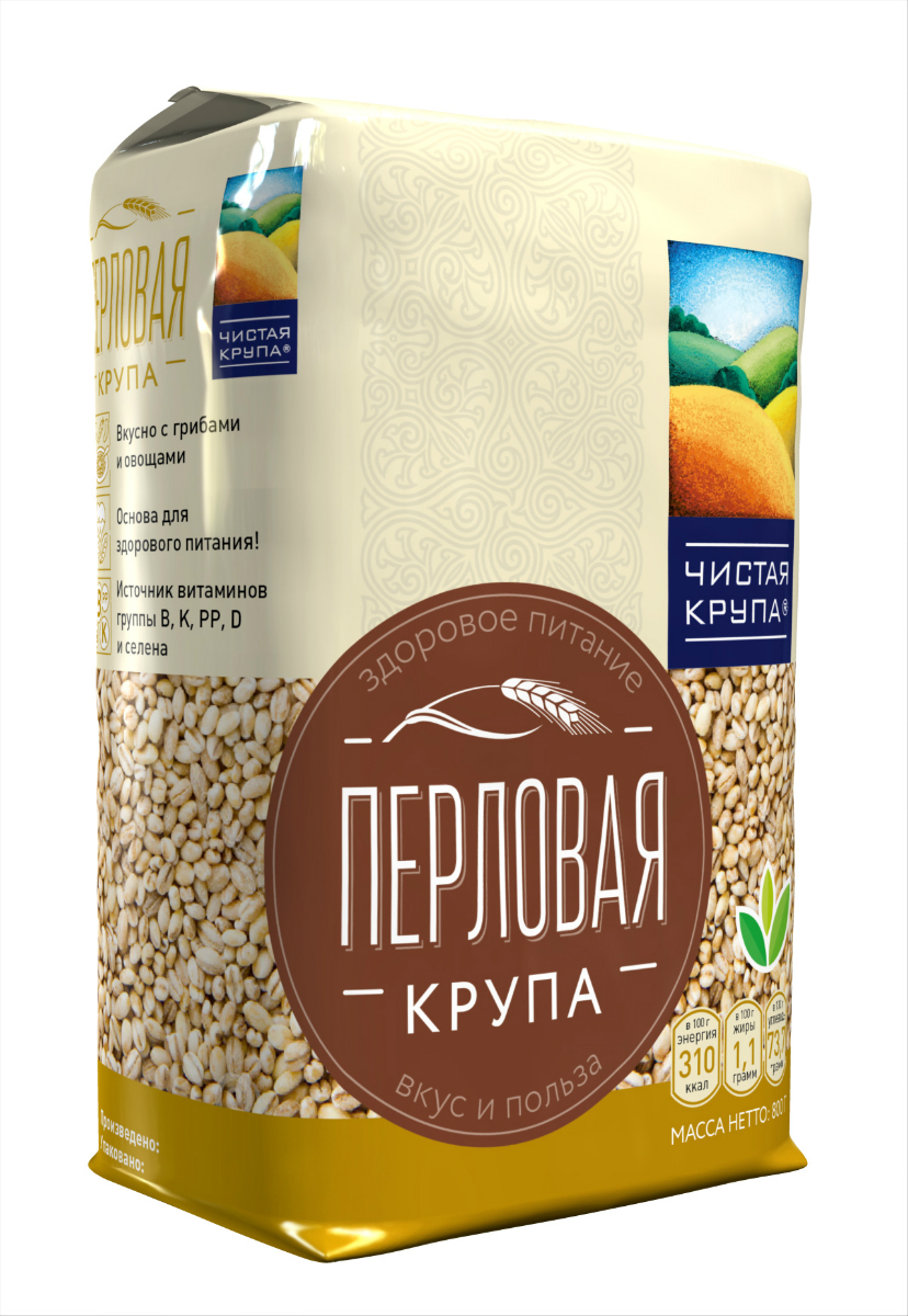 Чистая Крупа перловая крупа, 800 г18499 Чистая Крупа перловая крупа, 800 г18499Перловая крупа - основа здорового питания, так как это 100% натуральный продукт! Перловая крупа богата витаминами и микроэлементами. В ней содержатся витамины группы В, оказывающие позитивное влияние на нервную систему, витамин D, способствующий усвоению кальция и фосфора, витамины A и Е, которые отвечают за красоту волос, ногтей и кожи. Перловая каша идеально сочетается с грибами или овощами.
