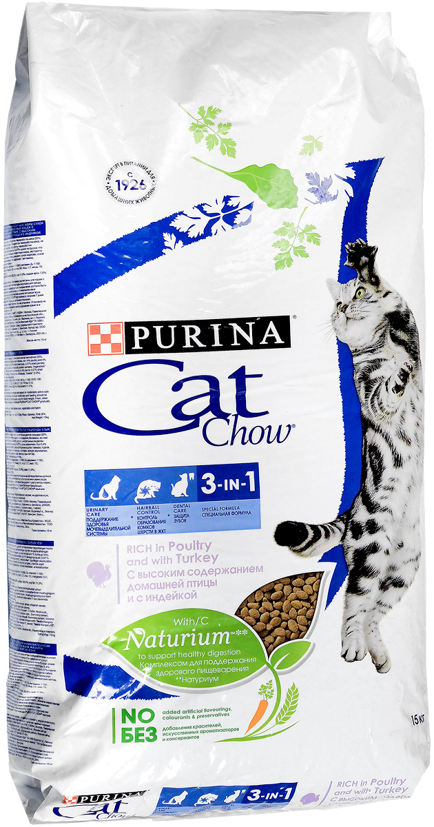 Корм сухой для кошек Cat Chow Feline, с формулой тройного действия, 15 кг12212334 Корм сухой для кошек Cat Chow Feline, с формулой тройного действия, 15 кг12212334Корм сухой для кошек Cat Chow Feline - полнорационный корм для взрослых кошек с формулой тройного действия. Сама природа вдохновляет компанию PURINA на разработку кормов, которые максимально отвечают потребностям ваших питомцев, с учетом их природных инстинктов. Имея более чем 80-ти летний опыт в области питания животных, PURINA создала новый корм Cat Chow - полностью сбалансированный корм, который не только доставит удовольствие вашей кошке, но и будет полезным для ее здоровья. Особенности корма Cat Chow Feline: Высокое содержание мяса, с источниками высококачественного белка в каждой порции для поддержания оптимальной массы тела. Особое сочетание натуральных ингредиентов: тщательно отобранные травы и овощи (петрушка, шпинат, морковь, горох). Отборные ингредиенты придают особый аромат. Высокое содержание витамина Е для поддержания естественной защиты организма питомца. Содержит мякоть свеклы и цикорий для...
