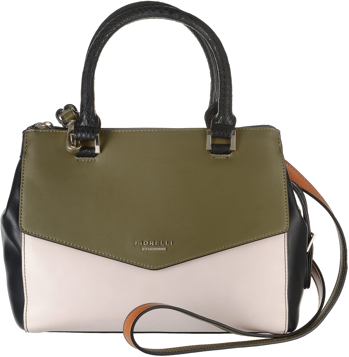 Сумка женская Fiorelli, цвет: оливковый. 8500 FH8500 FH Olive Mix Сумка женская Fiorelli, цвет: оливковый. 8500 FH8500 FH Olive MixСтильная двухцветная сумка Fiorelli, выполнена из экокожи, декорирована металлическим элементом в виде символики бренда и оснащена удобными ручками для переноски с тиснением под рептилию. Сумка имеет три вместительных отделения, каждое из которых закрывается на застежку-молнию. Внутри центрального отделения находятся два накладных кармана для мелочей и один вшитый карман на молнии. На внешней стороне изделия спереди имеется накладной карман, закрывающийся клапаном на магнит. В комплекте идет съемный двухцветный плечевой ремень, выполненный также из экокожи. Ремень регулируется по длине. Дизайн продукции Fiorelli разрабатывается в Лондоне молодой, амбициозной командой, идущей в ногу со временем и предлагающей модели, которые предназначены для любых случаев, как для выхода в свет, так и для рабочих будней, торжественных приемов или коктейльных вечеринок.