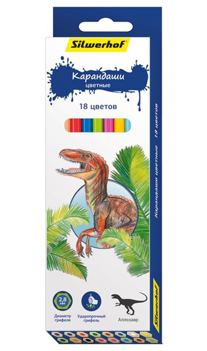 Silwerhof Карандаши цветные Динозавры 18 цветов134197-18 Silwerhof Карандаши цветные Динозавры 18 цветов134197-18Карандаши Silwerhof Динозавры станут хорошим подарком для маленьких начинающих художников. Шестигранный корпус изготовлен из натурального дерева. Благодаря специальной обработке, многослойной прокраске и лакировке, карандаши легко затачиваются, и их приятно держать в руках. В наборе 18 карандашей ярких, насыщенных цветов.
