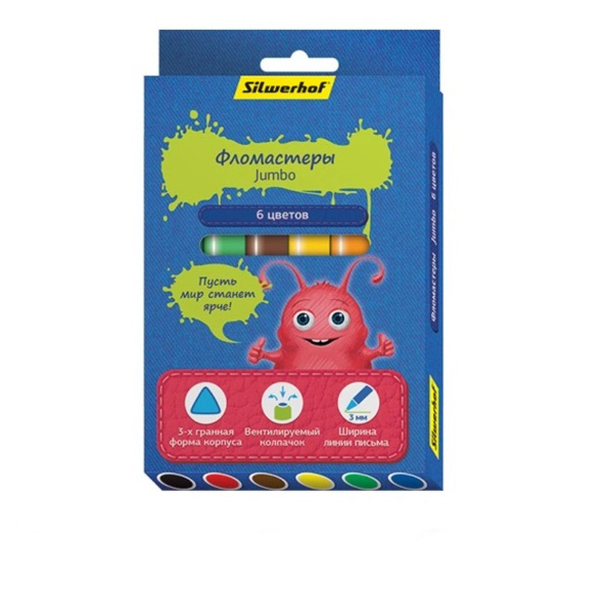 Silwerhof Фломастеры Jumbo Джинсовая коллекция 6 цветов867206-06 Silwerhof Фломастеры Jumbo Джинсовая коллекция 6 цветов867206-06Фломастерами Silwerhof Jumbo. Джинсовая коллекция не только весело рисовать, такие фломастеры отличаются яркими цветами - ребенок будет в восторге! Также они дополнены эффектом металлизирования - рисунки будут еще и красиво отливать металлом! Эргономичная треугольная форма позволяет юному художнику правильно держать фломастер. Безопасные чернила на водной основе. Пишущий узел выдерживает сильное нажатие и сохраняет форму в течение длительного срока. Ширина линии письма 3 мм.