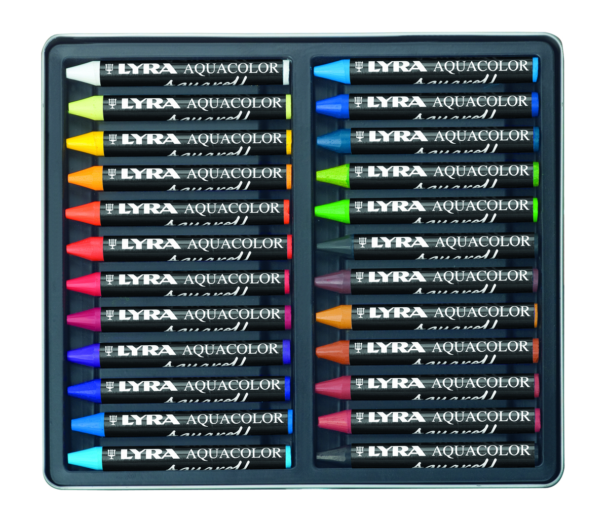 Lyra Восковые акварельные карандаши Aquacolor 24 цветаL5611240 Lyra Восковые акварельные карандаши Aquacolor 24 цветаL5611240Набор акварельных восковых карандашей Lyra Aquacolor прекрасно подойдёт как для юных, так и для опытных художников. Они оставляют яркий отпечаток даже при слабом нажатии, а если после нанесения рисунка пройти по нему мокрой кистью, то получится самая настоящая акварельная картина! В наборе 24 карандаша, изготовленных из экологически чистого водорастворимого воска, который не крошится и не выцветает на свету. Мелки упакованы я яркую красивую коробочку и станут отличным подарком тем, кто любит рисовать.