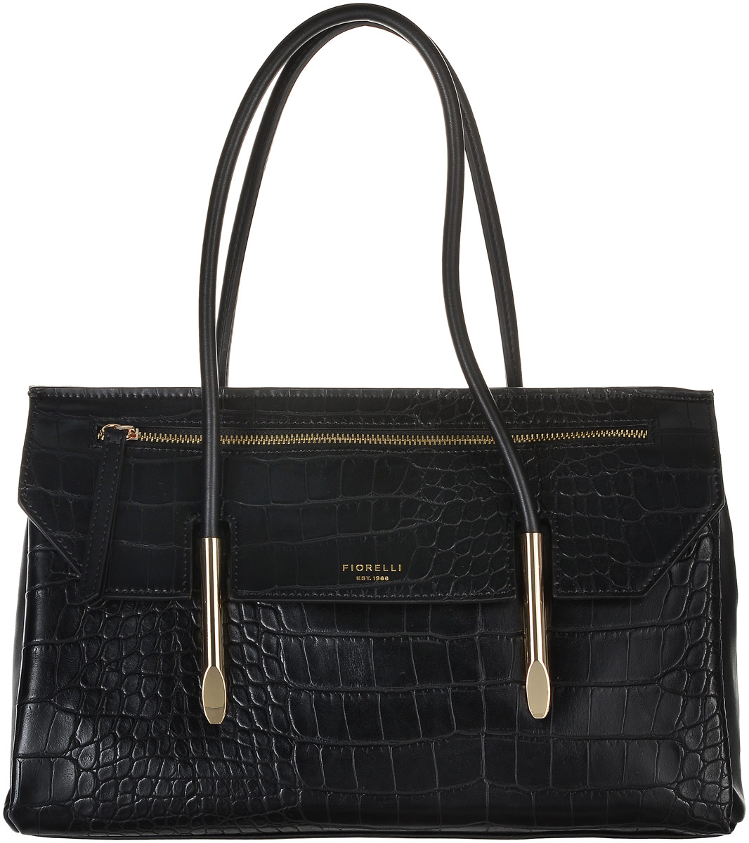 Сумка женская Fiorelli, цвет: черный. 8503 FH8503 FH Black Сумка женская Fiorelli, цвет: черный. 8503 FH8503 FH BlackСтильная женская сумка Fiorelli выполнена из искусственной кожи с тиснением под рептилию и декорирована золотистой фурнитурой. Закрывается клапаном на магнитную застежку, клапан оформлен декоративным карманом на молнии. Сумка имеет вместительное основное отделение, которое разделено текстильной перегородкой, содержащей скрытый карман на молнии. Внутри имеется прорезной карман на застежке-молнии и четыре открытых пришивных кармана для телефона и мелочей. Снаружи на задней стенке располагается накладной карман. Сумка оснащена небольшими металлическими ножками, которые будут предохранять ее дно от преждевременного износа, трения о твердые поверхности, а также от загрязнения. Роскошная сумка внесет элегантные нотки в ваш образ и подчеркнет ваше отменное чувство стиля. Дизайн продукции Fiorelli разрабатывается в Лондоне молодой, амбициозной командой, идущей в ногу со временем и предлагающей модели, которые предназначены для любых случаев, как для выхода в...
