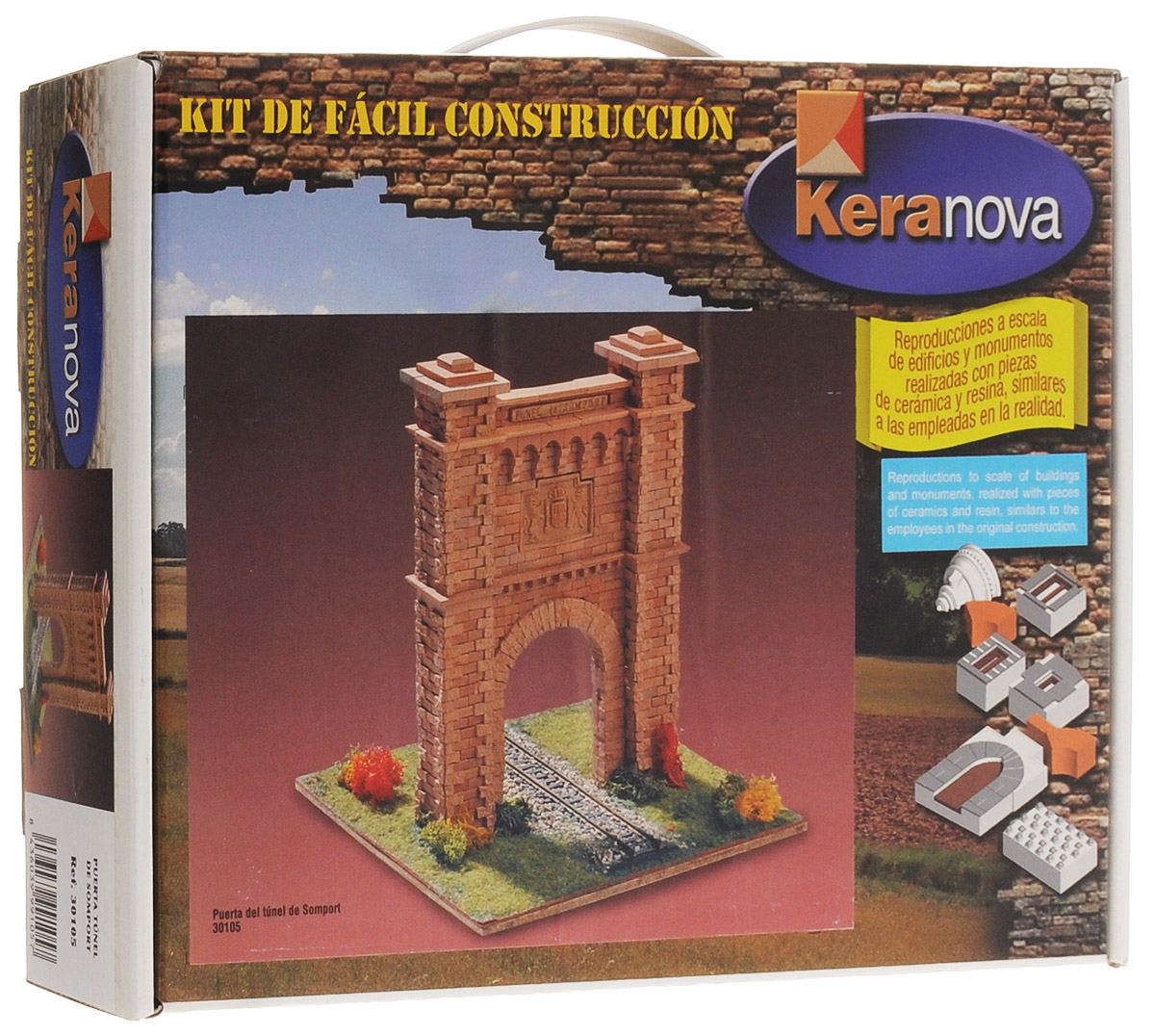 Keranova Конструктор Входная арка в тоннель Сомпорт30105 Keranova Конструктор Входная арка в тоннель Сомпорт30105Для создания нового прохода через Пиренеи между Францией и Испанией был построен туннель Сомпорт. С испанской стороны работы начались в 1908 году и закончились в 1914. Однако первый поезд не мог проехать по туннелю вплоть до 1925 года из-за задержки с французской стороны, вызванной первой мировой войной. Протяженность туннеля - 7875 метров, 3805 из которых были выкопаны Испанией. В 1970 году после крушения поезда было принято решение о прекращении движения поездов по данному маршруту. В состав набора входят: каркас модели из бумаги, основа для миниатюры из МДФ, набор кирпичиков и черепицы из глины разного размера (8 температурных режимов обжига кирпичиков), имитация гравия, имитация травы, растительности (исландский мох - материал, устойчивый к естественному разрушению), имитация украшений фасадов и окон (изготовлены из натуральной смолы вручную), деревянные планки, клей, схема сборки и инструкция. Пути в комплект не входят.