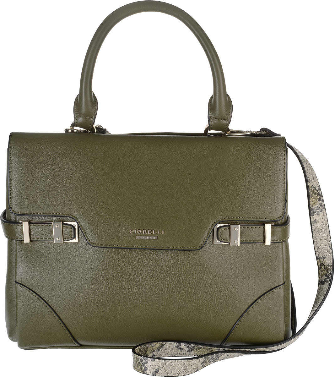 Сумка женская Fiorelli, цвет: оливковый. 8510 FH8510 FH Olive Сумка женская Fiorelli, цвет: оливковый. 8510 FH8510 FH OliveСтильная женская сумка Fiorelli выполнена из искусственной кожи, дополнена золотистой фурнитурой и декоративными ремешками по бокам. Изделие имеет два вместительных отделения, одно из которых застегивается на молнию, а второе закрывается клапаном на застежку-магнит. Внутри имеется прорезной карман на застежке-молнии и два открытых пришивных кармана для телефона и мелочей. Снаружи на задней стенке располагается прорезной карман на молнии. Сумка оснащена удобной ручкой для переноски, а также съемным плечевым ремнем из искусственной кожи с тиснением под змею, который регулируется по длине. Роскошная сумка внесет элегантные нотки в ваш образ и подчеркнет ваше отменное чувство стиля. Лаконичный цвет и простая форма помогут ей вписаться даже в самый сложный и продуманный гардероб.