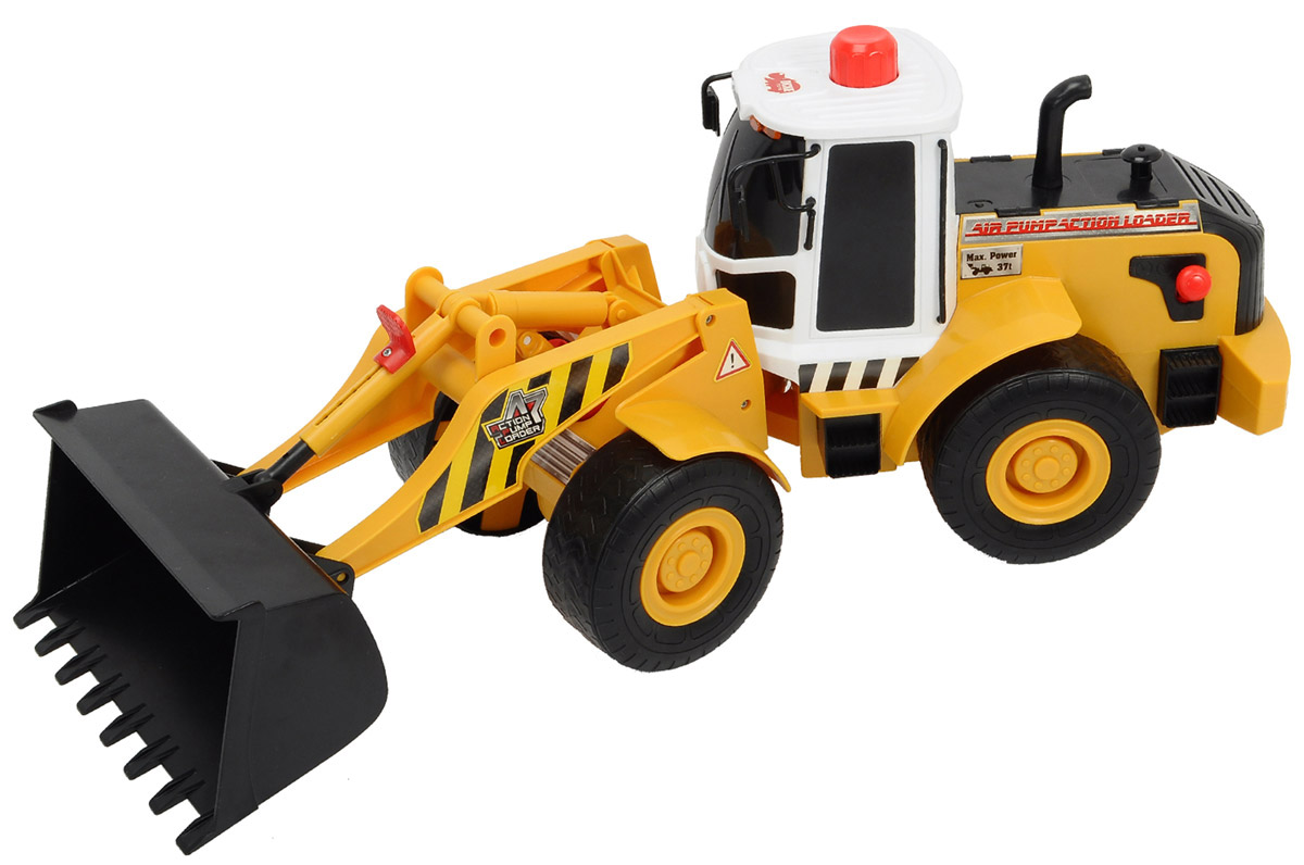 Dickie Toys Погрузчик AirPump3809004 Dickie Toys Погрузчик AirPump3809004Погрузчик Dickie Toys AirPump с подъемным механизмом непременно понравится вашему ребенку. Игрушка выполнена из прочного пластика. Погрузчик выглядит в точности как уменьшенная копия настоящей строительной техники. Ковш погрузчика может подниматься и опускаться с помощью помпового насоса. Для подъема используется кнопка на крыше погрузчика. Для опускания ковша служит рычажок, расположенный сбоку на борту погрузчика. Тематические дорожные приспособления в комплекте позволят вашему ребенку проявить фантазию и придумать множество сюжетов для захватывающей игры. С этой игрушкой ваш малыш будет часами занят игрой. Порадуйте его таким замечательным подарком!