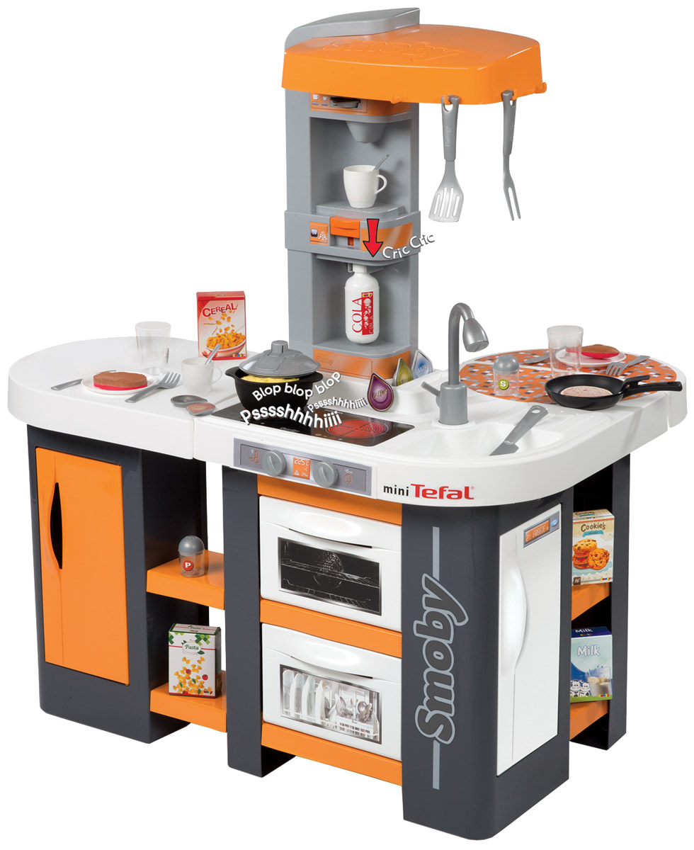 Smoby Игрушечная кухня Studio XL311002 Smoby Игрушечная кухня Studio XL311002Высококачественная игрушечная кухня Smoby Studio XL - прекрасный игровой комплект с многочисленными приборами и аксессуарами, которые позволят ребенку играть одному, подражая родителям или в компании с друзьями, придумывая интересные сюжеты для командной игры и распределяя обязанности по приготовлению блюд между собой. Кухня имеет несколько игровых зон и укомплектована мойкой, плитой с вытяжкой, холодильником, посудомоечной машиной и другими необходимыми приспособлениями. Благодаря дополнительным аксессуарам дети могут печь волшебные блинчики. Мясо и рыба имеют две разные стороны - одна сырую и другая жаренную, что сделает игру более реалистичной. К рабочим поверхностям кухни можно подойти со всех сторон, что позволяет играть в компании со своими друзьями. Тематический комплект имеет несколько игровых зон с функциональными дверцами, полочками для посуды и посудой в комплекте. Игровой процесс сопровождается реалистичными звуковыми эффектами - приготовление пищи или журчание...