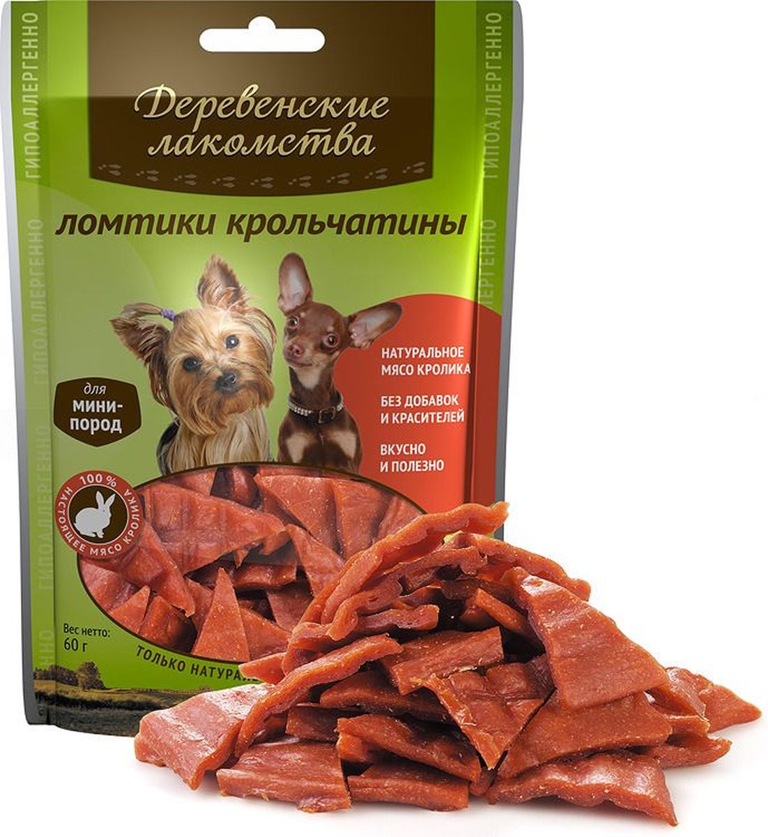 Лакомство для собак мини-пород Деревенские лакомства Ломтики крольчатины, 55 г55342 Лакомство для собак мини-пород Деревенские лакомства Ломтики крольчатины, 55 г55342ДЕРЕВЕНСКИЕ ЛАКОМСТВА для мини-пород Ломтики крольчатины Состав: мясо кролика