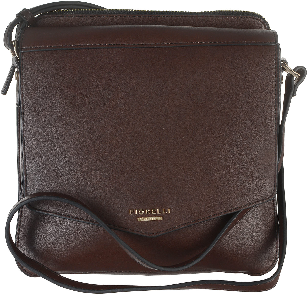 Сумка женская Fiorelli, цвет: темно-коричневый. 8506 FH8506 FH Coffeebean Сумка женская Fiorelli, цвет: темно-коричневый. 8506 FH8506 FH CoffeebeanСтильная сумка Fiorelli выполнена из высококачественной экокожи и оформлена металлической пластинкой с названием бренда. Сумка оснащена удобным плечевым ремнем, длина которого регулируется с помощью пряжки. Изделие закрывается клапаном на магнитную кнопку. Под клапаном расположен открытый накладной карман. Внутри расположено главное отделение, которое содержит четыре открытых накладных кармана для телефона и мелочей и один вшитый карман на молнии. На тыльной стороне расположено отделение, закрывающееся на застежку- молнию. Оно содержит два открытых накладных кармана, фиксаторы для канцелярских товаров и шесть карманов для визитных и дисконтных карт.