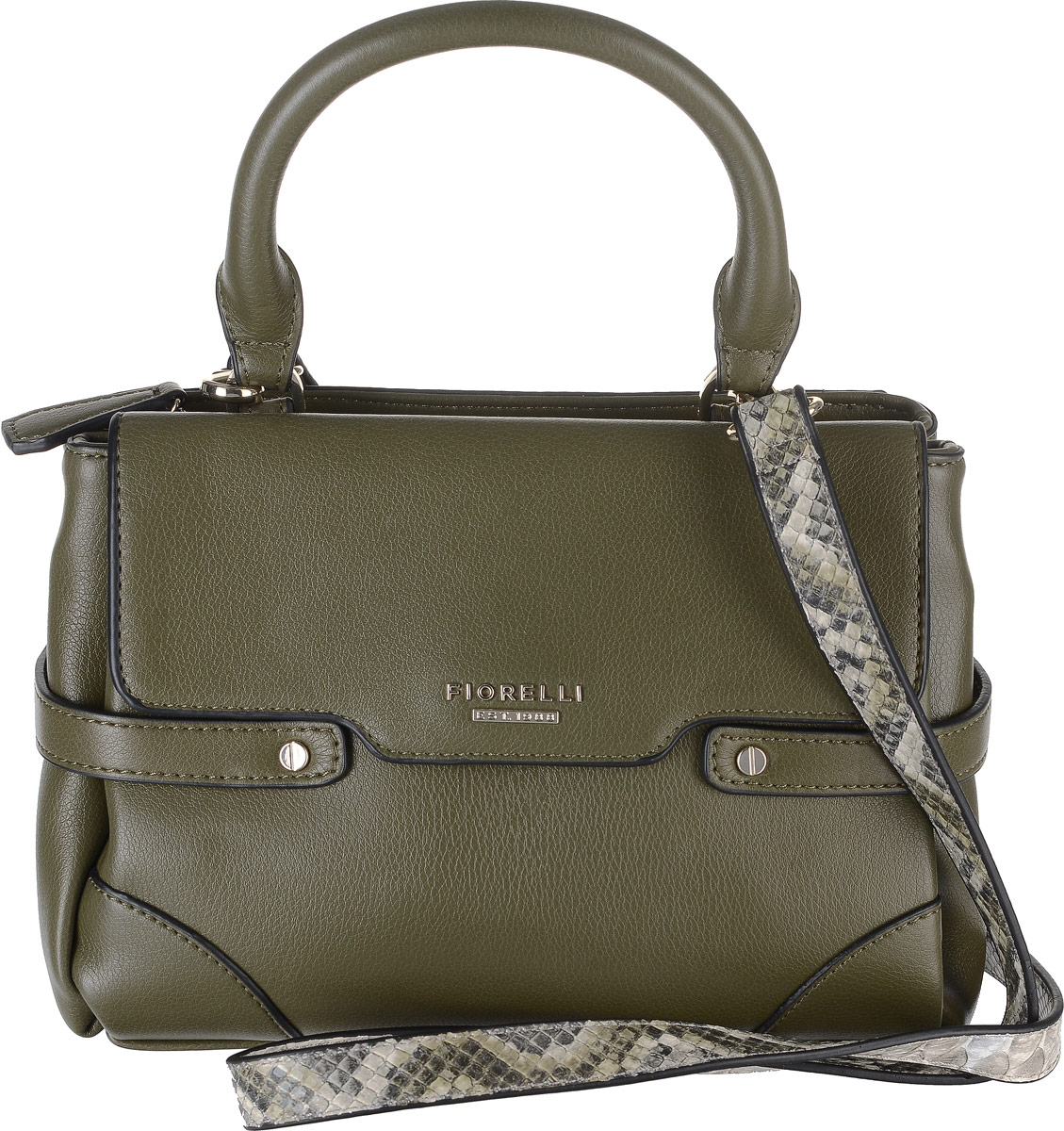 Сумка женская Fiorelli, цвет: оливковый. 8511 FH8511 FH Olive Сумка женская Fiorelli, цвет: оливковый. 8511 FH8511 FH OliveСтильная сумка Fiorelli выполнена из высококачественной искусственной кожи с тиснением под рептилию и оформлена металлической пластинкой с названием бренда. Сумка оснащена удобной ручкой и съемным плечевым ремнем, длина которого регулируется с помощью пряжки. Изделие имеет два отделения. Одно отделение закрывается клапаном на магнитную кнопку. Второе отделение закрывается на застежку-молнию и содержит один открытый накладной карман и один карман для визитных и дисконтных карт.