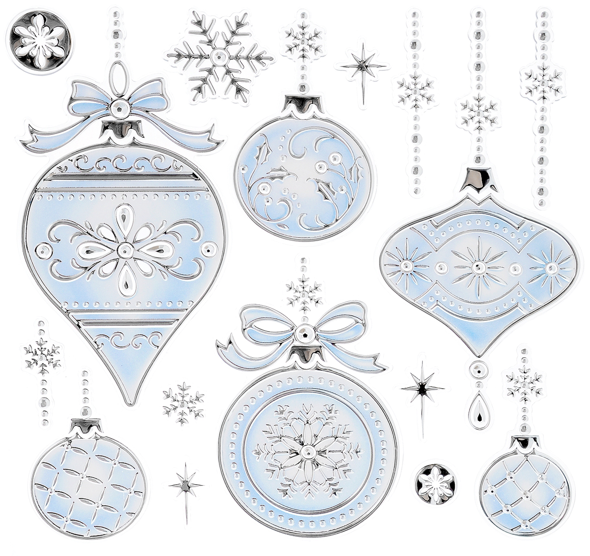 Украшение новогоднее оконное Winter Wings Елочные украшения, 17 штN09341 Украшение новогоднее оконное Winter Wings Елочные украшения, 17 штN09341Новогоднее оконное украшение Winter Wings Елочные украшения поможет украсить дом к предстоящим праздникам. Наклейки изготовлены из ПВХ. С помощью этих украшений вы сможете оживить интерьер по своему вкусу, наклеить их на окно, на зеркало или на дверь. Новогодние украшения всегда несут в себе волшебство и красоту праздника. Создайте в своем доме атмосферу тепла, веселья и радости, украшая его всей семьей. Размер листа: 18 х 24 см. Количество наклеек на листе: 17 шт. Размер самой большой наклейки: 13 х 6 см. Размер самой маленькой наклейки: 2,3 х 1,7 см.