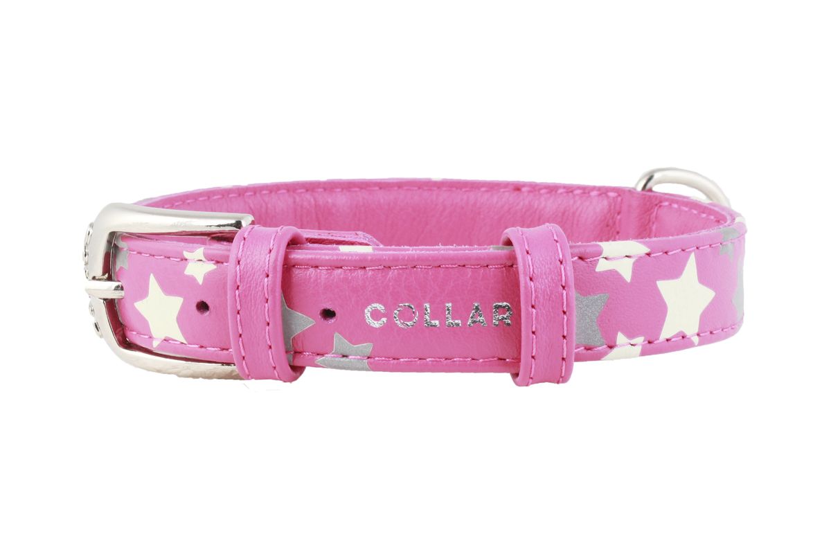 Ошейник CoLLaR Glamour Звездочка, цвет: розовый, ширина 20 мм, длина 30-39 см35867 Ошейник CoLLaR Glamour Звездочка, цвет: розовый, ширина 20 мм, длина 30-39 см35867Уникальный кожаный ошейник с рисунком «ЗВЕЗДОЧКА». Специальная технология печати по коже позволяет наносить на ошейник устойчивый к стиранию узор, обладающий одновременно светоотражающим и светонакопительным эффектом.