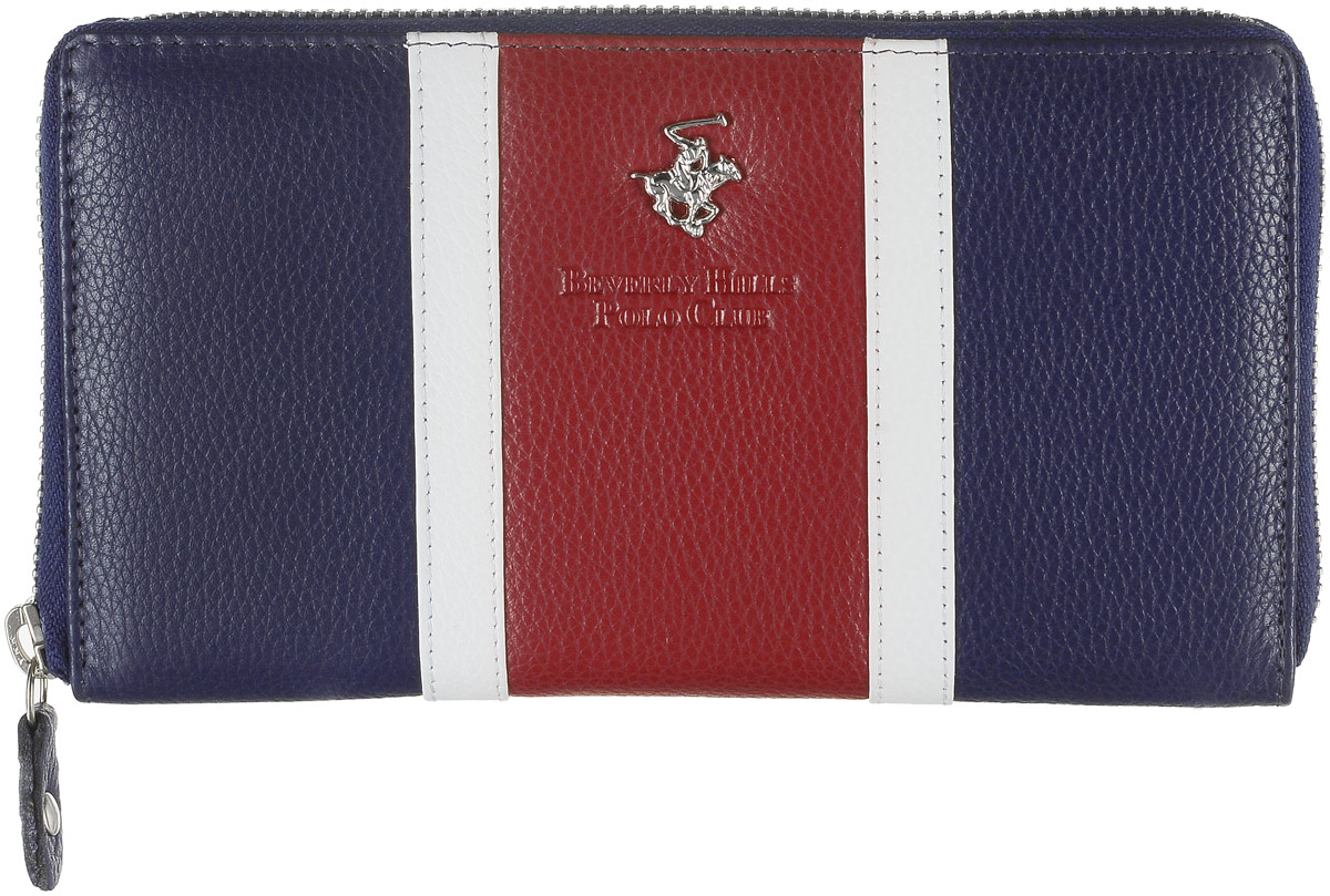 Портмоне женское Beverly Hills Polo Club, цвет: синий, красный, белый. 360360_blue Портмоне женское Beverly Hills Polo Club, цвет: синий, красный, белый. 360360_blueЭлегантное портмоне Beverly Hills Polo Club изготовлено из натуральной кожи с фактурным тиснением и закрывается на круговую застежку-молнию. В портмоне есть два отделения для купюр, отделение для мелочи, которое разделено средником и дополнено двумя кармашками. Отделение для мелочи закрывается на застежку-молнию.Изделие имеет два дополнительных кармана по бокам и двенадцать отделений для визиток и кредиток. Побалуйте себя изысканным и практичным, стильным и вместительным кошельком, который прослужит вам долгое время! Поставляется портмоне в фирменной картонной коробке.