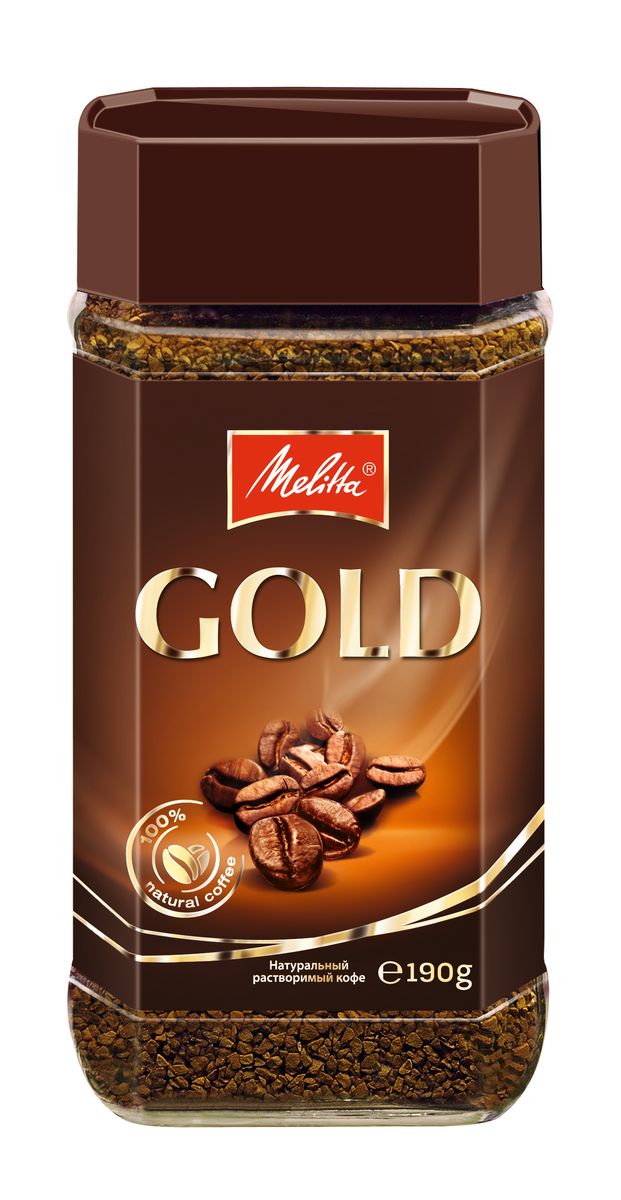 Melitta Gold кофе растворимый сублимированный, 190 г00653 Melitta Gold кофе растворимый сублимированный, 190 г00653Сбалансированный мягкий бархатистый вкус Тонкий кофейный аромат Бодрящий и придающий сил Создан по технологии Freeze-dried Прекрасно сочетается с десертами Быстро растворяется