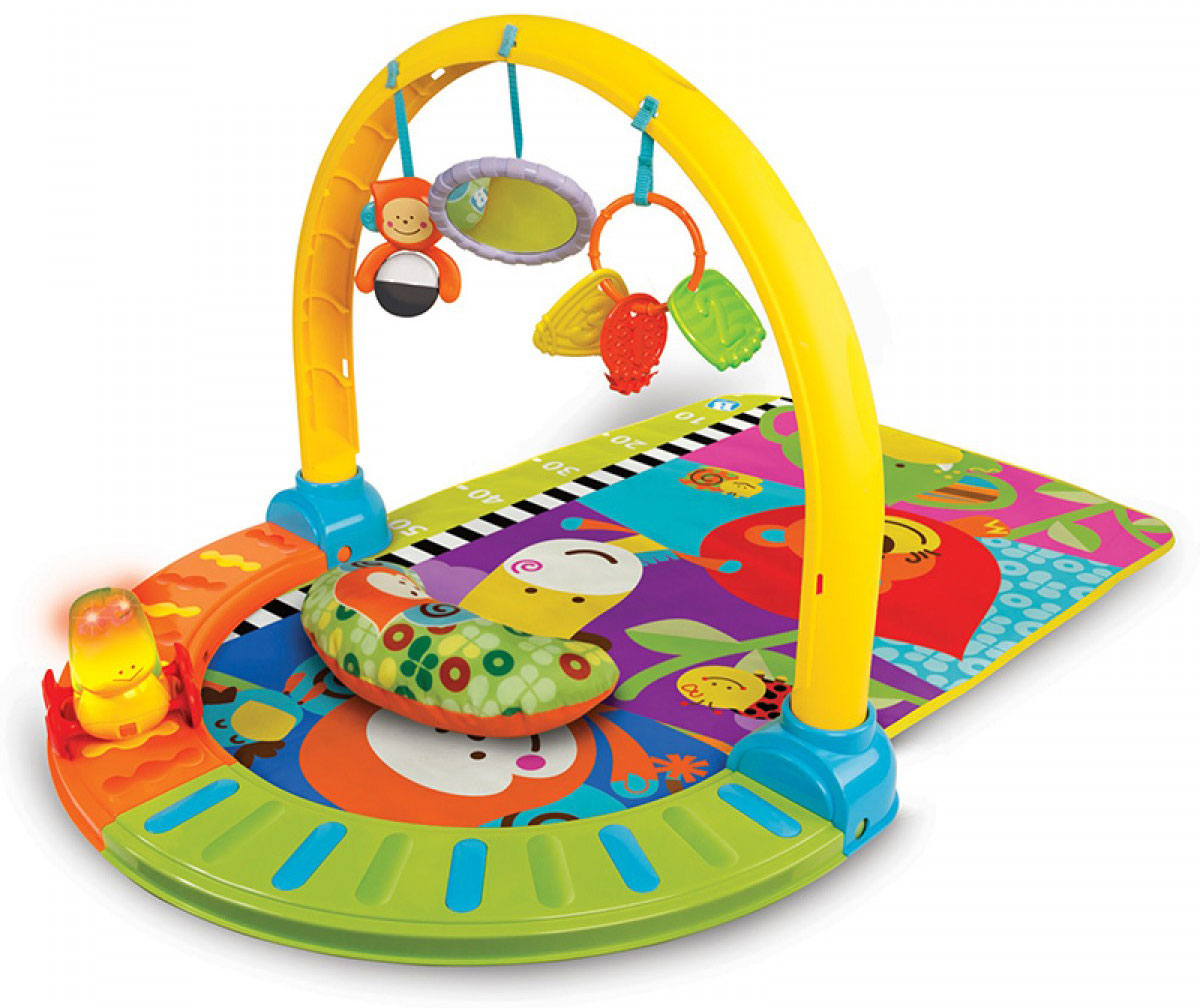 B kids Развивающий коврик004897 B kids Развивающий коврик004897Развивающий коврик с эффектами от B kids - красивый и функциональный элемент, который должен быть в каждой детской. Он предоставляет сразу пять вариантов использования, рассчитанных на пять разных этапов развития ребенка. Коврик можно использовать: Лежа на спине (для самых маленьких: можно рассматривать подвешенные на дуге игрушки, а потом и доставать их руками); Лежа на животе (для тех, кто уже научился привставать на руках: можно наблюдать за гусеницей со световыми и звуковыми эффектами, которая перемещается по дорожке, и продолжать изучать игрушки, которые сняли с дуги); Сидя и ползая (более взрослые малыши могут проводить время на коврике, полностью осваивая его пространство и все игрушки); Идя по дорожке (полукруг, по которому передвигалась гусеница в этапе 2, может быть снят с коврика и транформирован в дорожку, по которой теперь ходит малыш); Меряя рост (снимите с коврика все детали и закрепите его полотно на стене;...