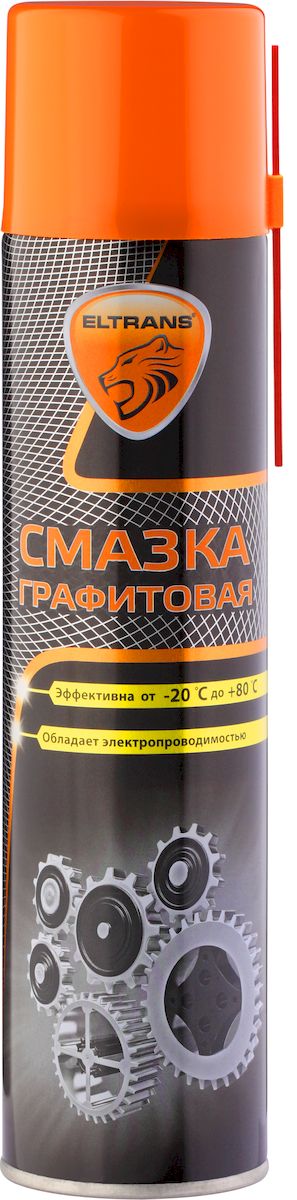 Смазка графитовая Eltrans, 400 млEL-0504.01 Смазка графитовая Eltrans, 400 млEL-0504.01Смазка Eltrans на основе графита обладает высокой адгезией и электропроводимостью, а также великолепными смазывающими свойствами и устойчивостью к высоким температурам. Применяется для смазывания деталей и соединений при обслуживании автомобиля, а также замков, петель, клемм аккумуляторов, подшипников и элементов индустриального оборудования. Предотвращает закисание и прикипание деталей. Создает электропроводное покрытие. Мелкодисперсный графит сохраняется в узле трения после того, как все остальные компоненты смазки выработаются, продолжая обеспечивать антифрикционные свойства. Сохраняет неизменными смазывающие свойства в диапазоне температур от -20°С до +80°С. Товар сертифицирован.