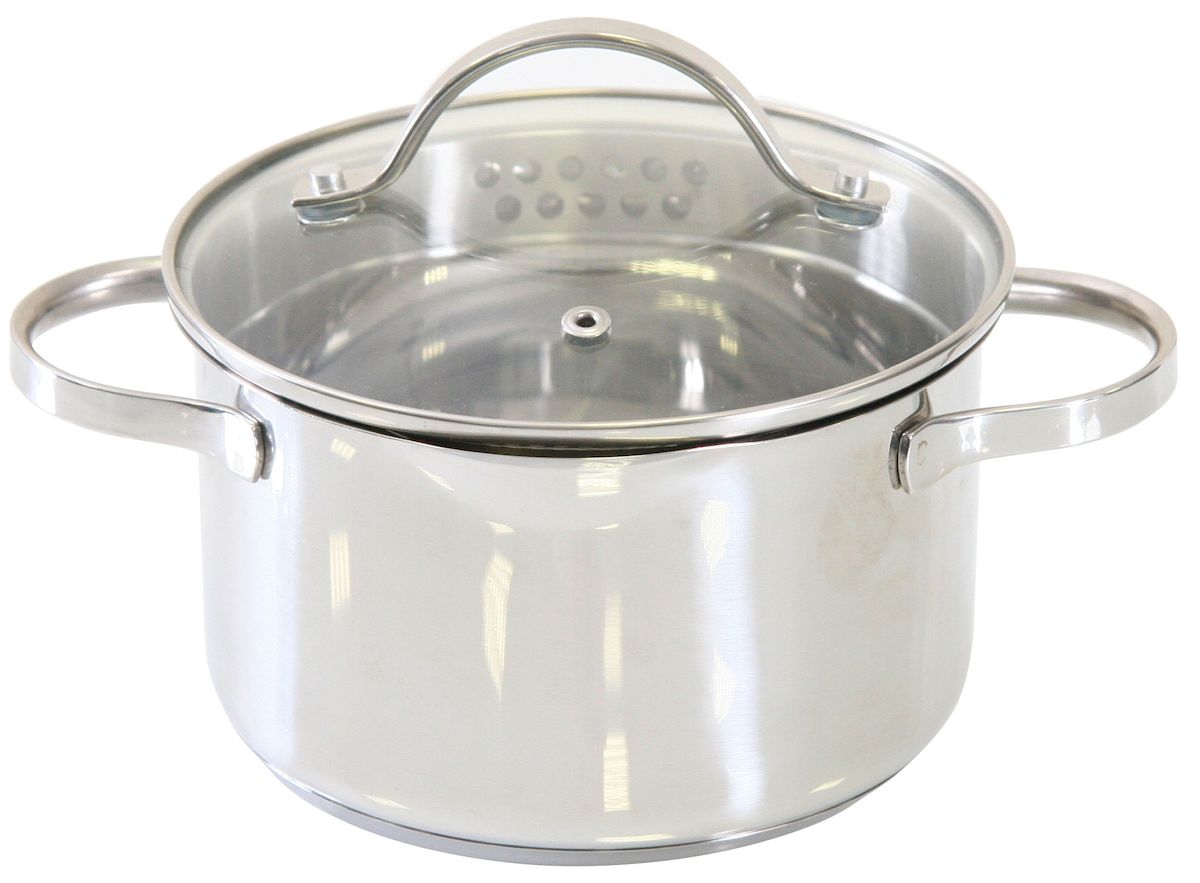 Кастрюля Axentia Pado с крышкой, 5,2 л221082 Кастрюля Axentia Pado с крышкой, 5,2 л221082Кастрюля Axentia Pado выполнена из двухкомпонентной стали, алюминия и нержавеющей стали. В комплекте - жаропрочная стеклянная крышка с пароотводом и ободом из нержавеющей стали. Ручки кастрюли и крышки выполнены из нержавеющей стали. Подходит для всех типов плит и варочных панелей, в том числе индукционных. Можно мыть в посудомоечной машине. Диаметр кастрюли (по верхнему краю): 24 см.