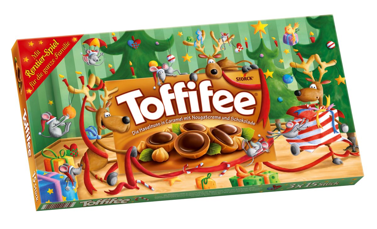 Toffife Олени конфеты орешки в карамели, 375 г019728 Toffife Олени конфеты орешки в карамели, 375 г019728Секрет конфет Toffifee в интересном сочетании вкуснейших ингредиентов: отборный цельный лесной орех в чашечке из мягкой карамели, наполненной нежной кремовой нугой и покрытой восхитительным шоколадом! Toffifee – это невероятно вкусные конфеты, которые понравятся и взрослым, и детям!