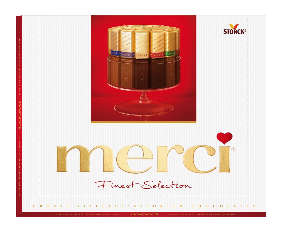 Merci Конфеты ассорти, 250 г015409 Merci Конфеты ассорти, 250 г015409Merci Finest Selection - это великолепное ассорти из уникальной коллекции изысканного шоколада, для производства которого используются ингредиенты высокого качества. Наборы шоколадных конфета Merci представлены в четырех вкусах: Ассорти, Ассорти молочный, Ассорти темный, Ассорти миндаль. Как еще выразить благодарность от всего сердца близкому вам человеку?