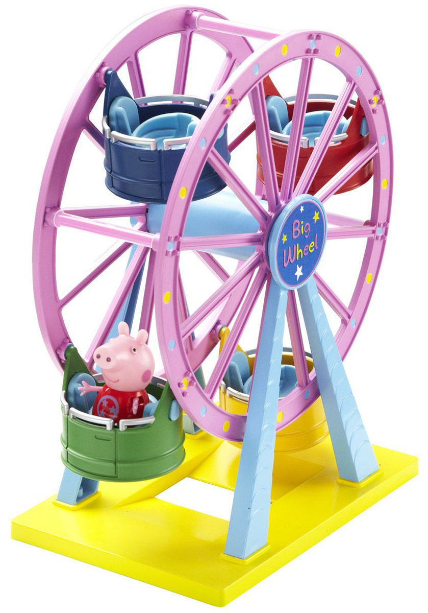 Peppa Pig Игровой набор Колесо обозрения30400 Peppa Pig Игровой набор Колесо обозрения30400С игровым набором Peppa Pig Колесо обозрения ваш малыш окунется в мир увлекательных приключений свинки Пеппы. На колесе находятся четыре открытые кабинки с удобными сиденьями, подходящими для Пеппы, Джорджа и их друзей, благодаря специальным углублениям. Крутите колесо и свинка Пеппа будет весело кататься на аттракционе, покачиваясь из стороны в сторону. Сюжетно-ролевая игра с таким набором развивает у ребенка координацию движений, воображение, навыки общения и речь. Набор выполнен из высококачественного и безопасного пластика. В набор входит фигурка свинки Пеппы, другие фигурки продаются отдельно.