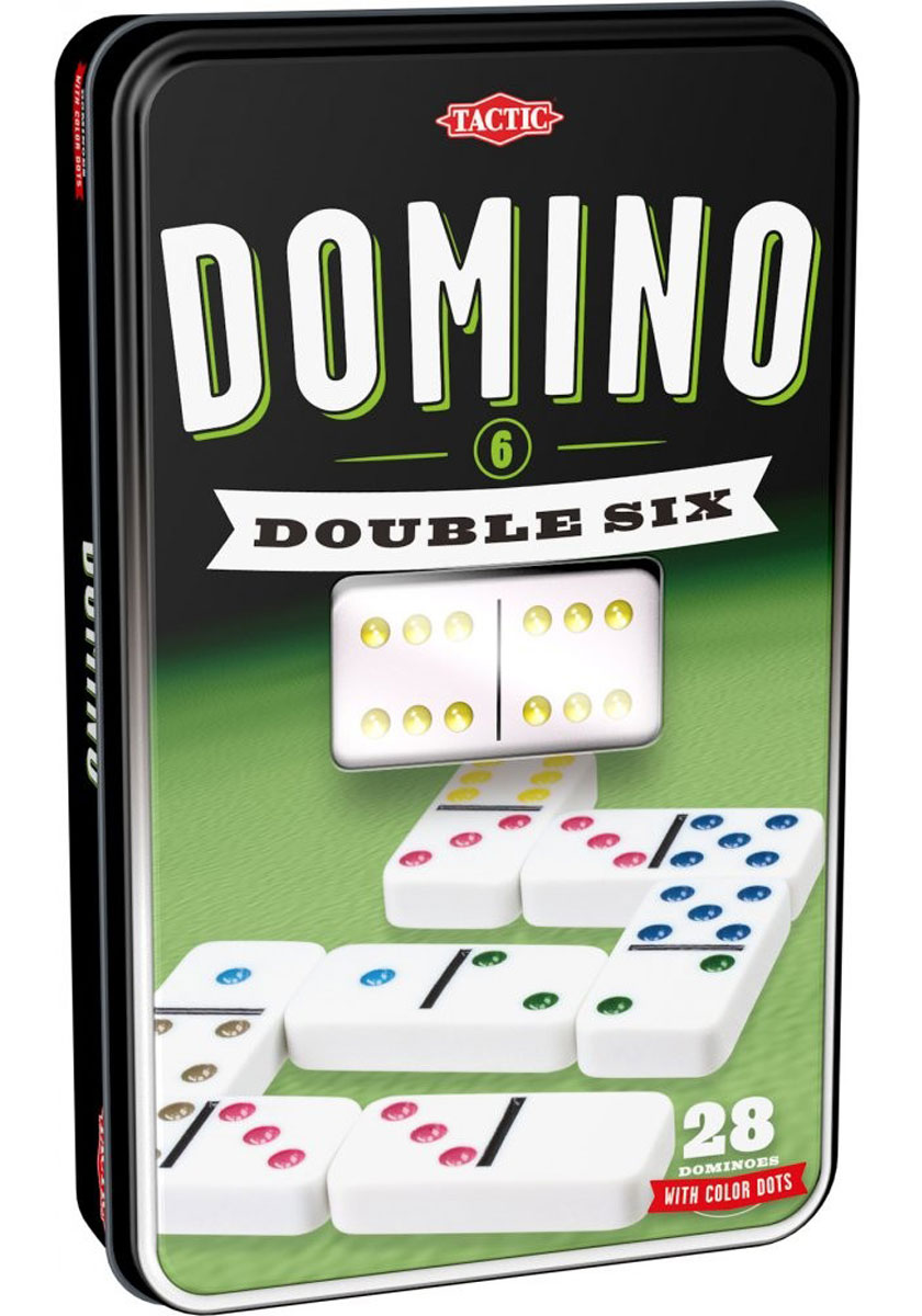 Tactic Домино Double Six 5391353913 Tactic Домино Double Six 5391353913Домино Tactic Double Six - классическая игра в необычном оформлении. Кости домино хранятся в металлической коробке. Домино - игра, в процессе которой выстраивается цепь костяшек, соприкасающихся половинками с одинаковым числом очков. Костяшка домино представляет собой прямоугольную плитку, лицевая сторона которой разделена линией на две квадратные части. Каждая часть содержит от нуля до шести точек. Подготовка к игре: Переверните все кости домино лицевой стороной вниз. 6 дублей домино: 2-4 игрока. Все игроки получают 5 костей домино. 9 дублей домино: 2-6 игроков. Все игроки получают 7 костей домино. 12 дублей домино: 2-7 игроков. Все игроки получают 9 костей домино. Разложите перед собой все кости домино лицевой стороной вверх. Не показывайте их другим игрокам. Оставшиеся кости поместите в центре стола как запасник (обычно называемый базар). Цель игры: Выигрывайте раунды и считайте баллы. Победителем является игрок, который первым накопит 100 баллов. Как играть:...