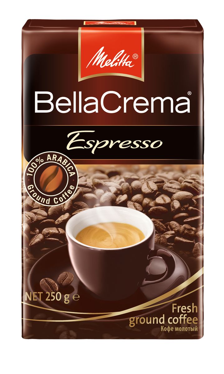 Melitta BellaCrema Espresso кофе молотый, 250 г00437 Melitta BellaCrema Espresso кофе молотый, 250 г00437100% Арабика Крепкий кофе для Эспрессо Кофейная композиция с легкими перечными нотками Мягкая упаковка с клапаном Предназначен для приготовления кофе в кофеварках и кофемашинах.