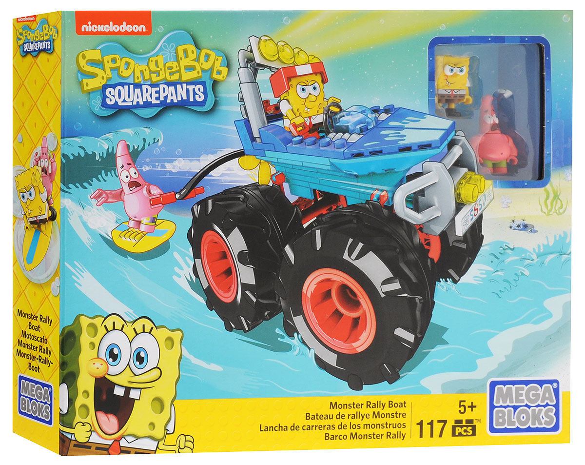 Mega Bloks Губка Боб Конструктор Лодка-монстрDKT71 Mega Bloks Губка Боб Конструктор Лодка-монстрDKT71Смотрите, какая большая, мощная и странная тачка! Постройте лодку-монстр Mega Bloks. Губка Боб с невероятно большими колесами, прочной передней решеткой и прожекторами на крыше. Затем посадите за руль Губку Боба и подцепите канатом Патрика, решившего прокатиться на водных лыжах. Покажите Патрику всю мощь лодки Губки Боба, готовой снести все на своем пути! Набор включает в себя 117 разноцветных пластиковых элементов. Конструктор - это один из самых увлекательных и веселых способов времяпрепровождения. Ребенок сможет часами играть с конструктором, придумывая различные ситуации и истории. Соберите все наборы, чтобы создать собственный мир Бикини Боттом!