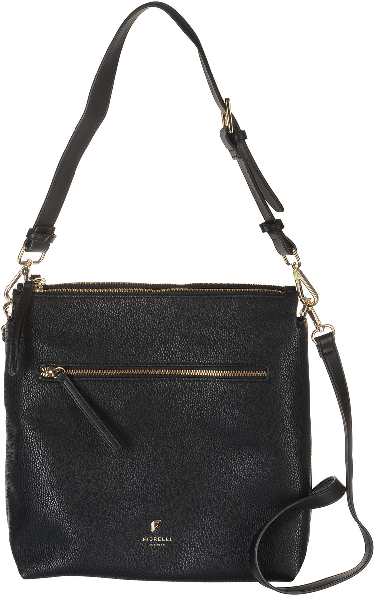 Сумка женская Fiorelli, цвет: черный. 8508 FH8508 FH Black Сумка женская Fiorelli, цвет: черный. 8508 FH8508 FH BlackСтильная сумка Fiorelli выполнена из высококачественной экокожи и оформлена фирменной металлической пластинкой с логотипом бренда. На лицевой стороне расположен вшитый карман на молнии. Сумка оснащена съемной регулируемой ручкой и съемным плечевым ремнем, длина которого регулируется с помощью пряжки. Изделие имеет два боковых отделения, закрывающихся на застежку-молнию. Посередине расположено отделение, закрывающееся на магнитную кнопку. Оно содержит два открытых накладных кармана для телефона и мелочей и один вшитый карман на молнии.