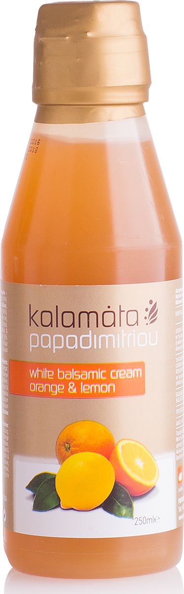 Papadimitriou бальзамический соус с апельсином и лимоном, 250 мл12.0016 Papadimitriou бальзамический соус с апельсином и лимоном, 250 мл12.0016Белый бальзамический соус, в сочетании с цитрусовыми, имеет сбалансированный вкус и тонкий аромат, рекомендуется для приготовления рыбы на гриле.