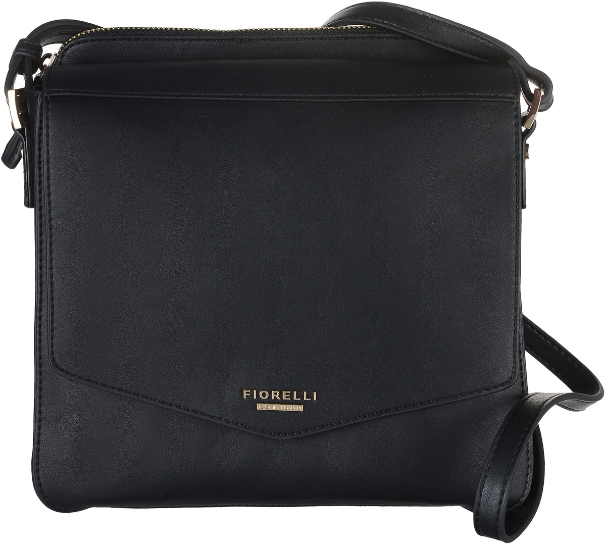Сумка женская Fiorelli, цвет: черный. 8506 FH8506 FH Black Сумка женская Fiorelli, цвет: черный. 8506 FH8506 FH BlackСтильная сумка Fiorelli выполнена из высококачественной экокожи и оформлена металлической пластинкой с названием бренда. Сумка оснащена удобным плечевым ремнем, длина которого регулируется с помощью пряжки. Изделие закрывается клапаном на магнитную кнопку. Под клапаном расположен открытый накладной карман. Внутри расположено главное отделение, которое содержит четыре открытых накладных кармана для телефона и мелочей и один вшитый карман на молнии. На тыльной стороне расположено отделение, закрывающееся на застежку- молнию. Оно содержит два открытых накладных кармана, фиксаторы для канцелярских товаров и шесть карманов для визитных и дисконтных карт.