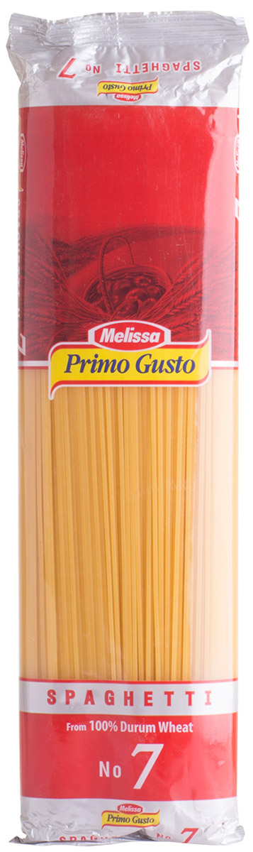 Melissa-Primo Gusto спагетти №7, 500 г14.0000 Melissa-Primo Gusto спагетти №7, 500 г14.0000Макаронные изделия Melissa Primo Gusto производятся исключительно из семолины - муки твердых сортов пшеницы специального (грубого) помола. Семолина используется для приготовления пасты, каши, пудингов и кускуса.