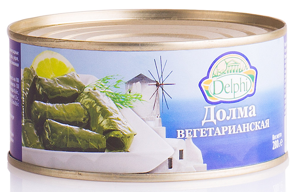 Delphi Долма вегетарианская, 280 г42.0003 Delphi Долма вегетарианская, 280 г42.0003Долма, приготовленная по традиционным рецептам из виноградных листьев, фаршированных рисом и репчатым луком. Отличается солоноватым вкусом и пикантным ароматом с освежающими нотками укропа и мяты.