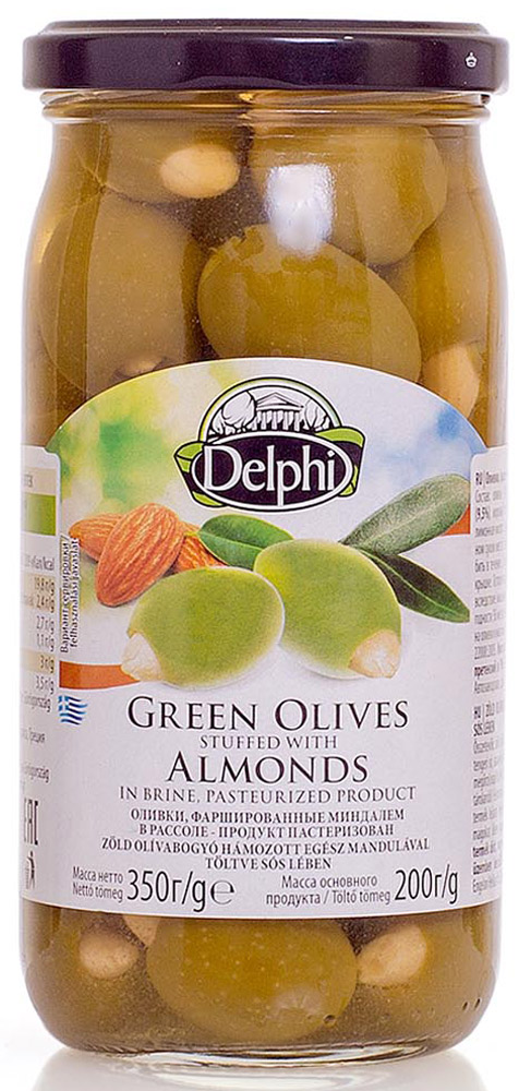 Delphi Оливки фаршированные миндалем в рассоле, 350 г51.0003,1 Delphi Оливки фаршированные миндалем в рассоле, 350 г51.0003,1В стеклянной банке находятся зеленые отборные делфи оливки, выращенные на солнечном острове Крит, не содержащие косточек, которые залиты рассолом.