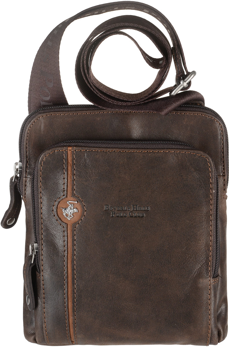 Сумка мужская Beverly Hills Polo Club, цвет: темно-коричневый. 380380_marro Сумка мужская Beverly Hills Polo Club, цвет: темно-коричневый. 380380_marroСумка Beverly Hills Polo Club выполнена из натуральной кожи. Изделие оформлено металлической пластинкой с логотипом бренда и фирменной тисненой надписью. На лицевой стороне расположен объемный накладной карман на молнии. На тыльной стороне расположен вшитый карман на молнии. Сумка оснащена широким плечевым ремнем, длина которого регулируется с помощью пряжки. Изделие закрывается с помощью застежки-молнии. Внутри расположено главное отделение, которое содержит один открытый накладной карман для телефона и один вшитый карман на молнии.