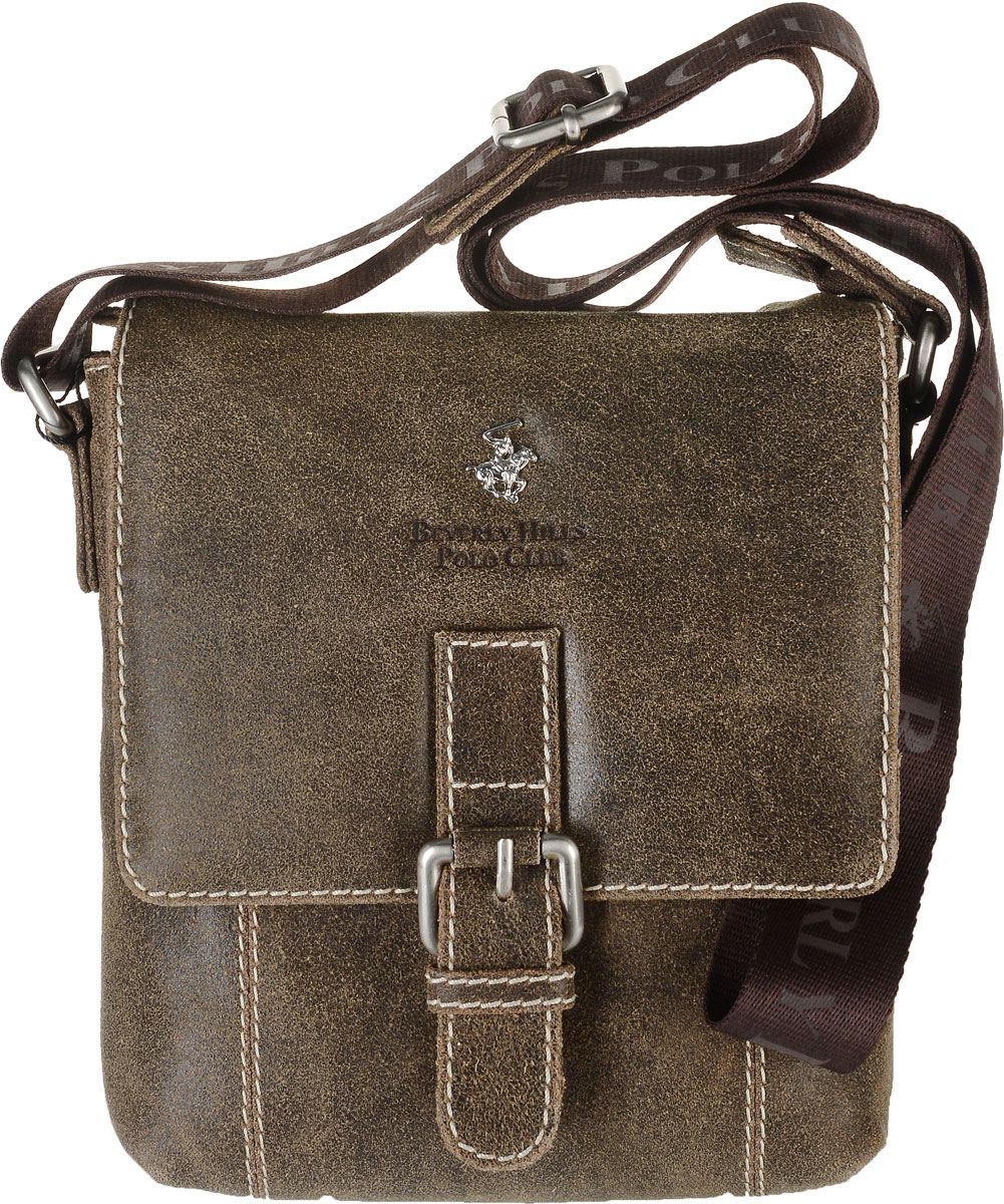 Сумка мужская Beverly Hills Polo Club, цвет: коричневый. 322322_marro Сумка мужская Beverly Hills Polo Club, цвет: коричневый. 322322_marroСумка Beverly Hills Polo Club выполнена из натуральной кожи. Изделие оформлено металлической пластинкой с логотипом бренда и фирменной тисненой надписью. На тыльной стороне расположен вшитый карман на молнии. Сумка оснащена широким плечевым ремнем, длина которого регулируется с помощью пряжки. Изделие закрывается клапаном с декоративным ремешком на магнитную кнопку. Внутри расположено главное отделение, которое содержит один открытый накладной карман для телефона, два фиксатора для канцелярских товаров и один вшитый карман на молнии для мелочей.